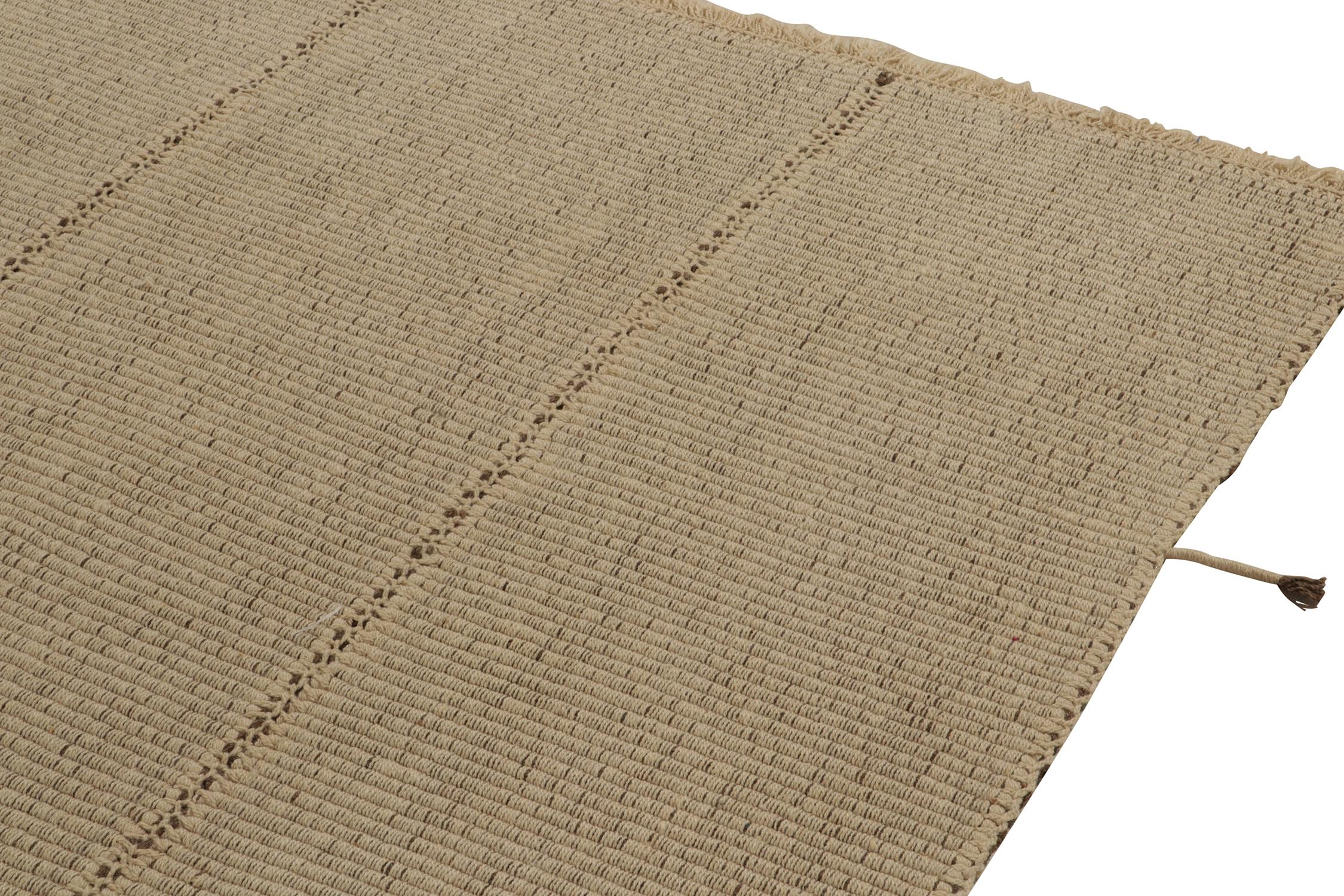 Rug & Kilim’s Contemporary Kilim in Sandy, Solid Beige-Brown Panel Woven Style In New Condition For Sale In Long Island City, NY