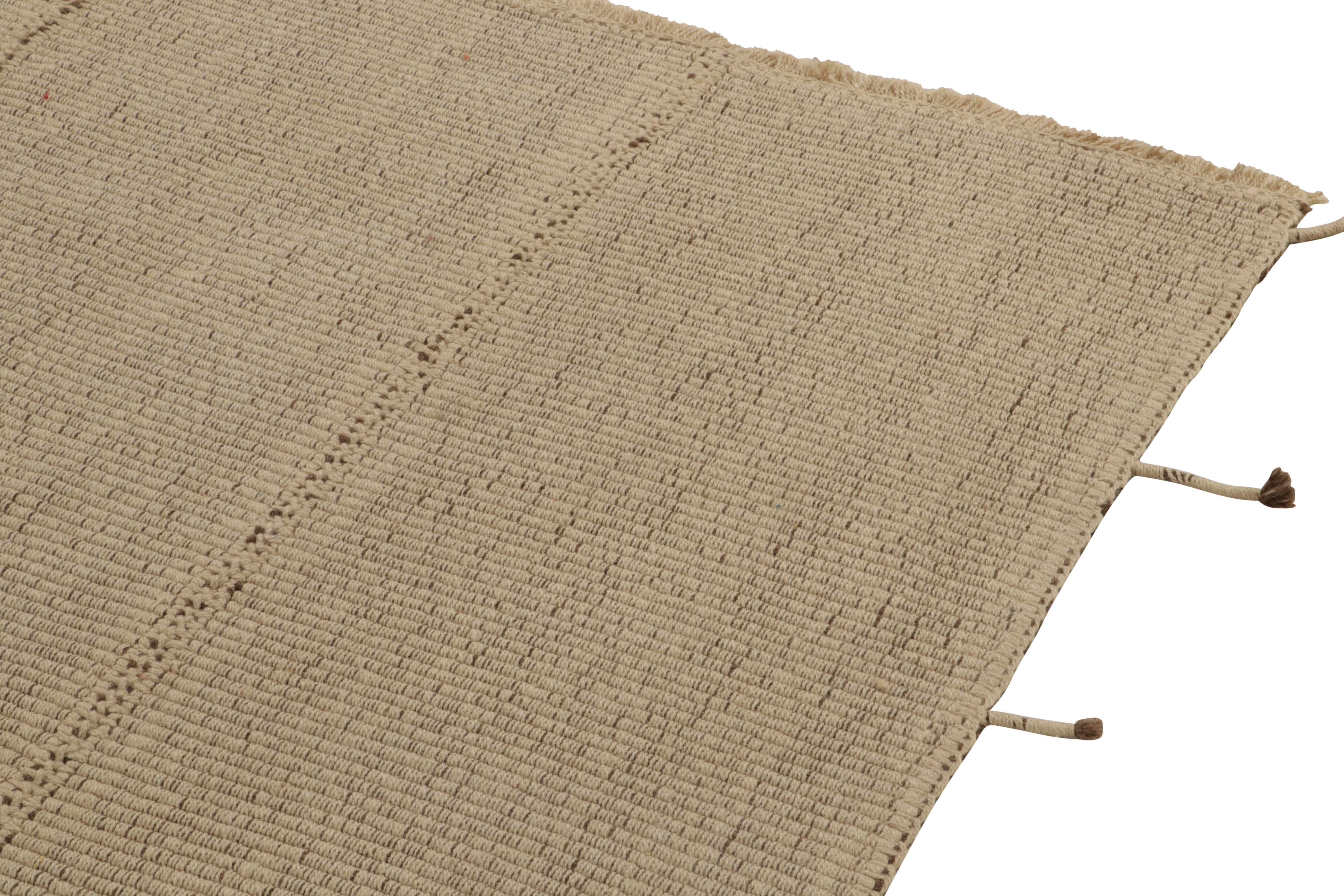 Rug & Kilim’s Contemporary Kilim in Sandy, Solid Beige-Brown Panel Woven style In New Condition For Sale In Long Island City, NY