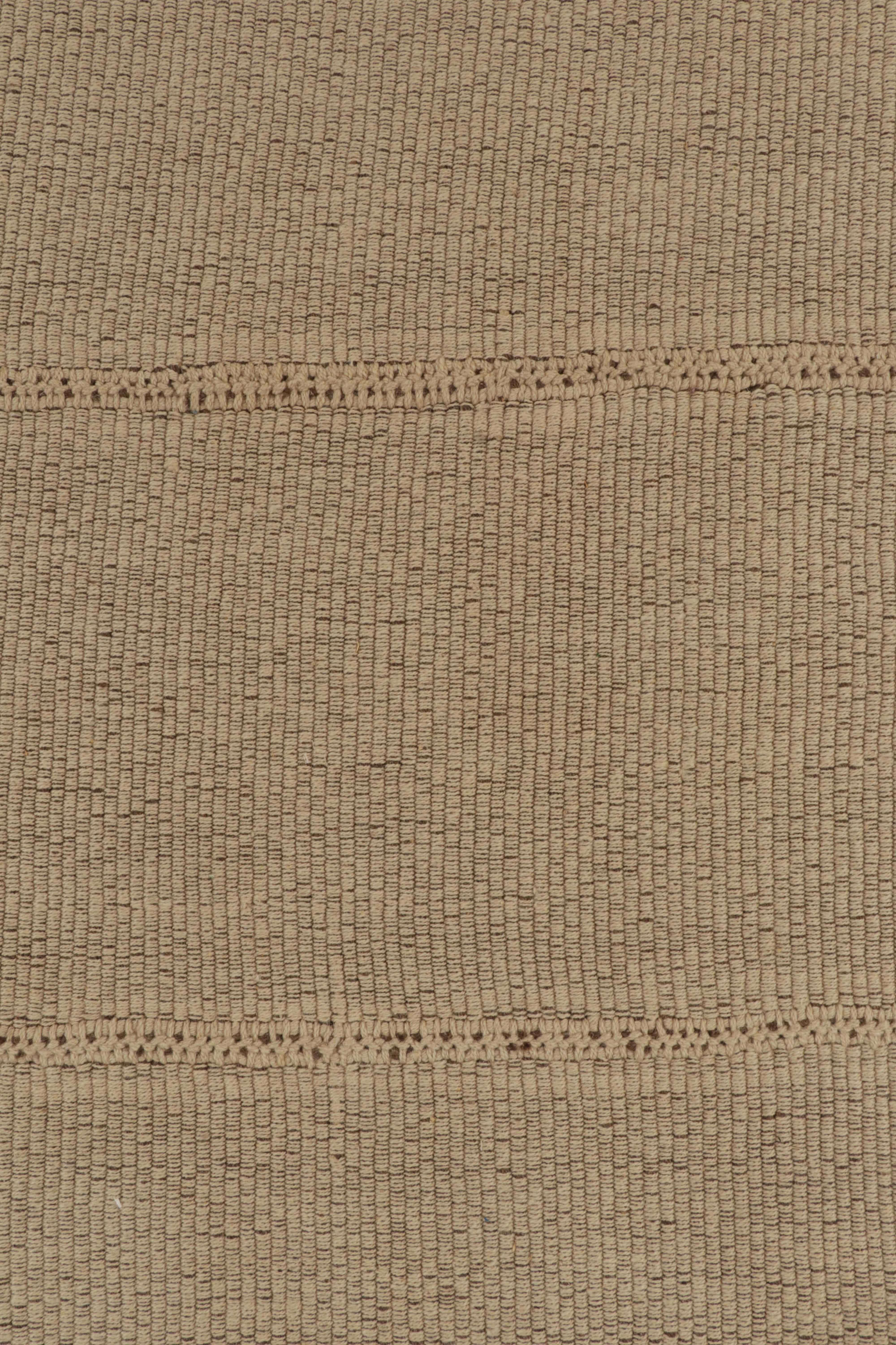 Wool Rug & Kilim’s Contemporary Kilim in Sandy, Solid Beige-Brown Panel Woven style For Sale