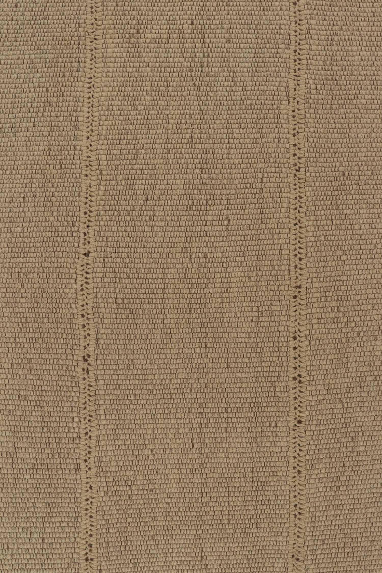 Wool Rug & Kilim’s Contemporary Kilim in Sandy, Solid Beige-Brown Panel Woven style For Sale