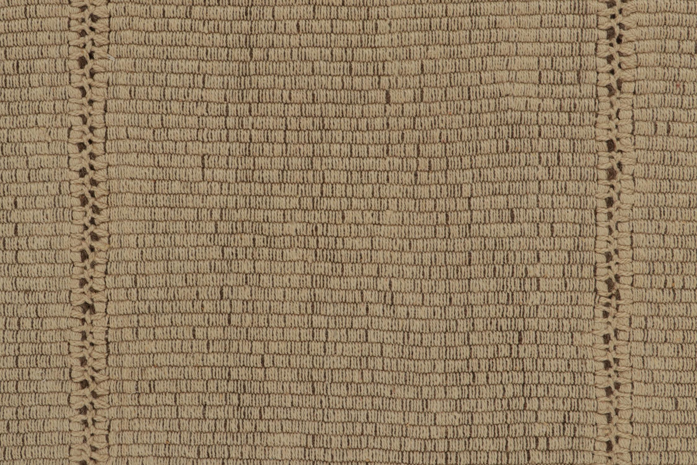 Wool Rug & Kilim’s Contemporary Kilim in Sandy, Solid Beige-Brown Panel Woven Style For Sale