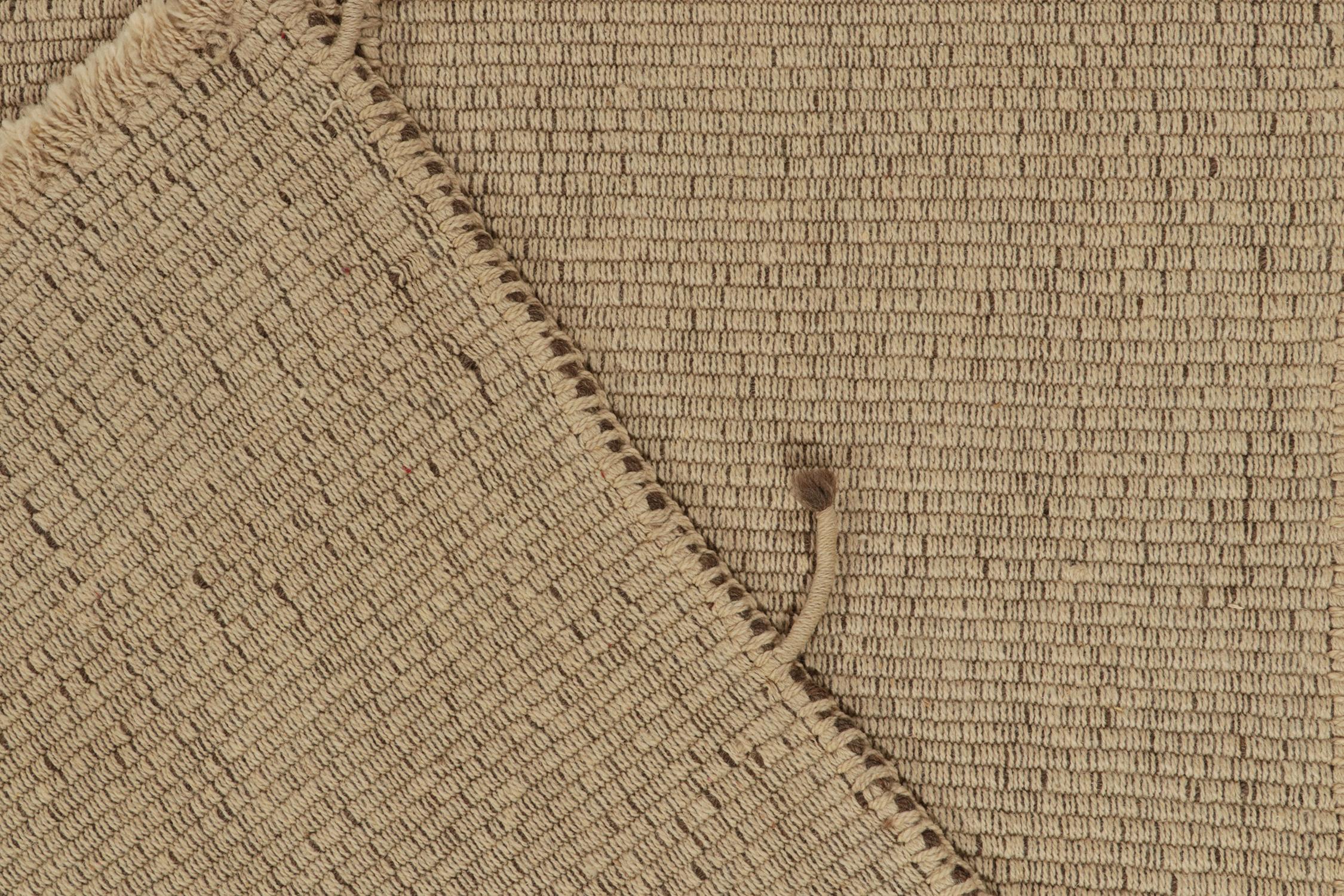 Wool Rug & Kilim’s Contemporary Kilim in Sandy, Solid Beige-Brown Panel Woven Style For Sale