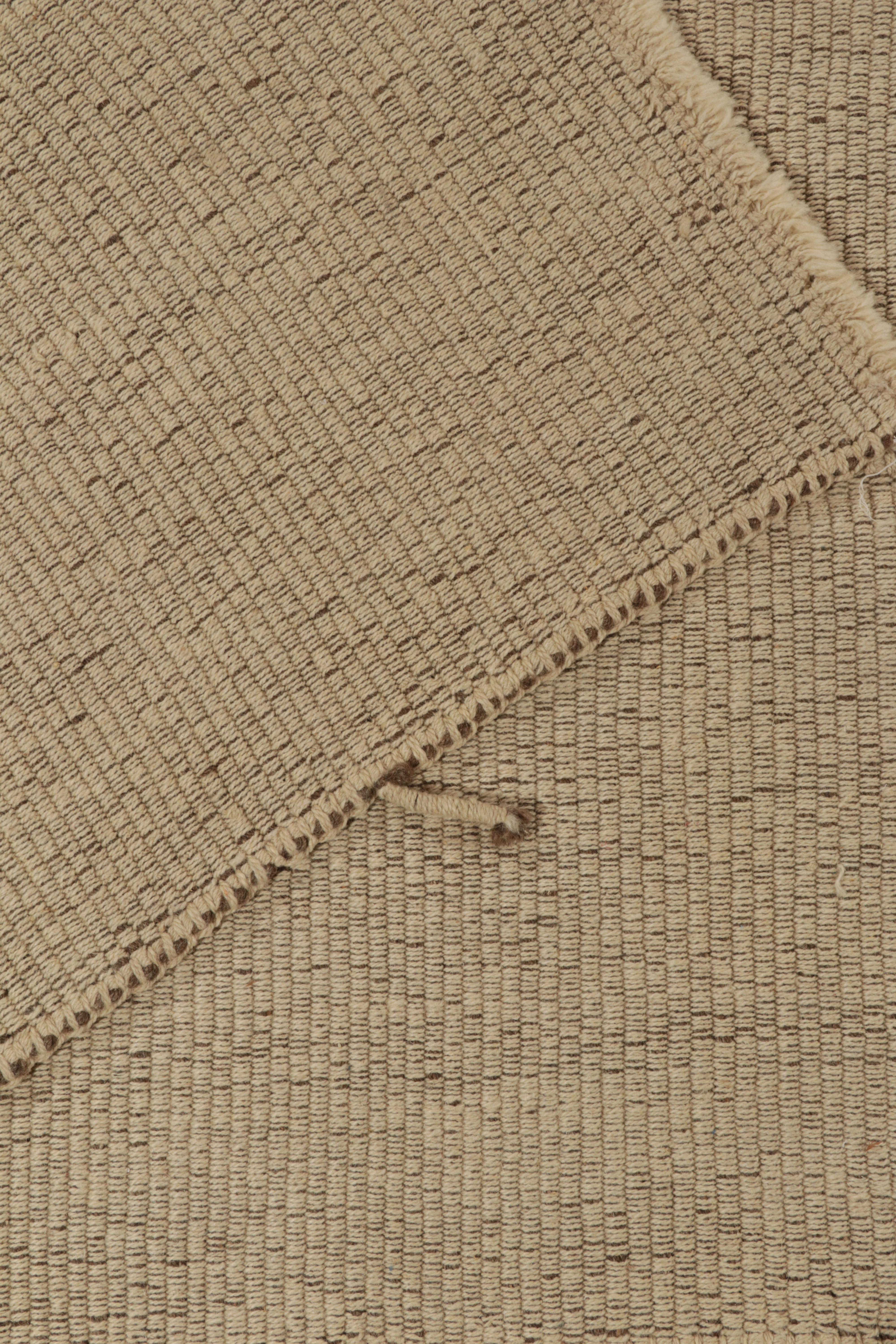 Rug & Kilim’s Contemporary Kilim in Sandy, Solid Beige-Brown Panel Woven style For Sale 1