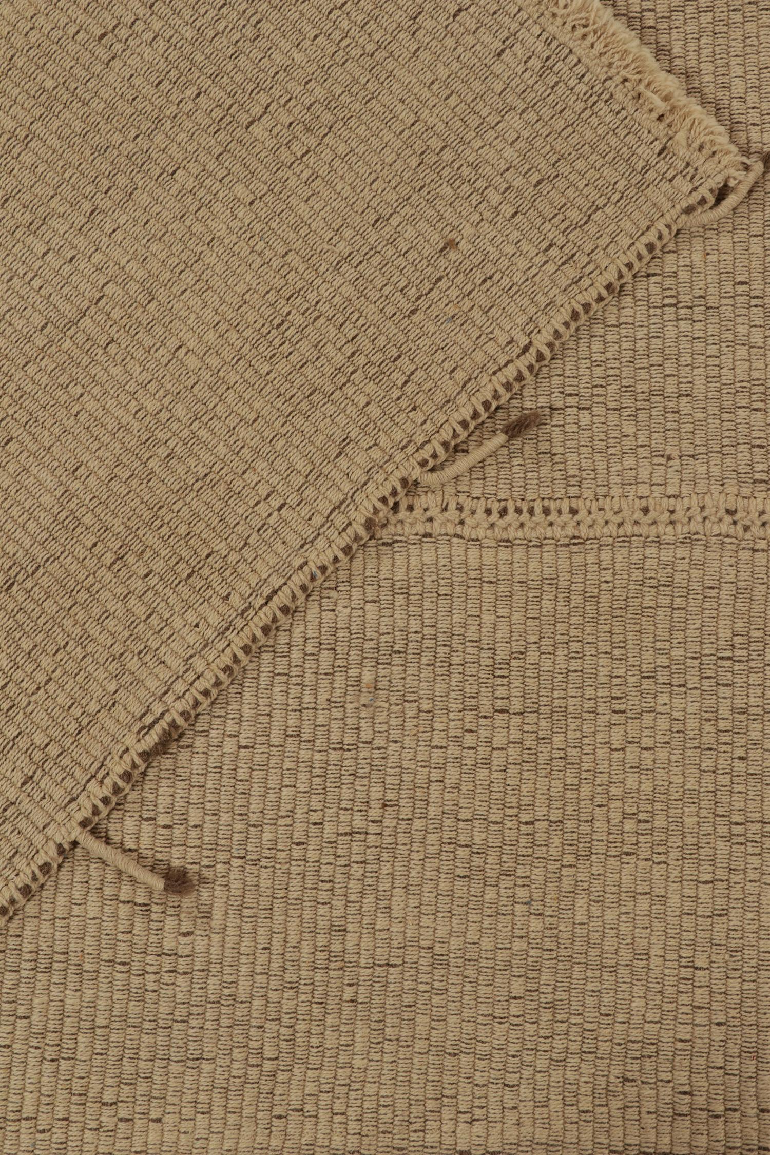 Wool Rug & Kilim’s Contemporary Kilim in Sandy, Solid Beige-Brown Panel Woven Style For Sale