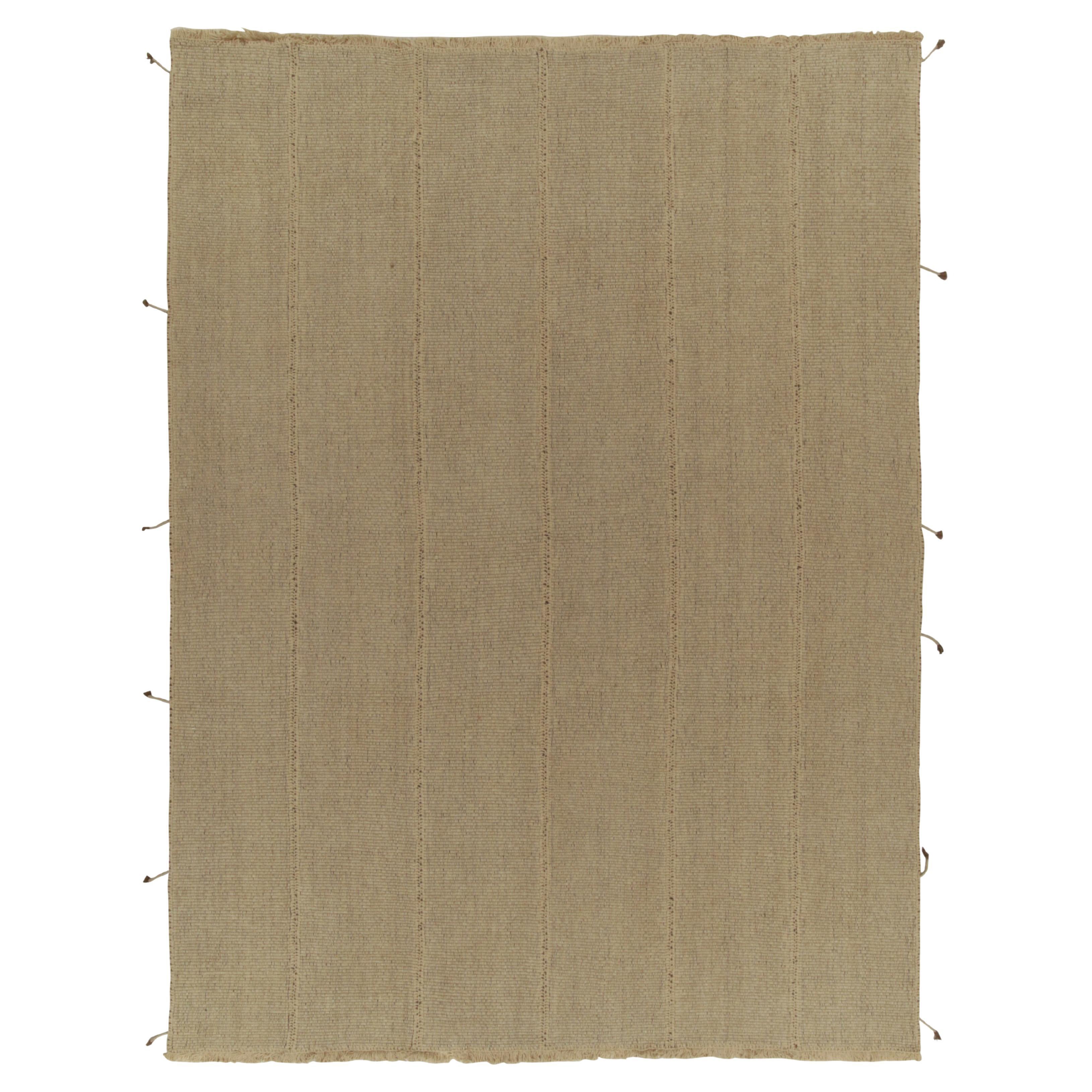 Rug & Kilim's Contemporary Kilim in Sandy, Solid Beige-Brown Panel Woven style