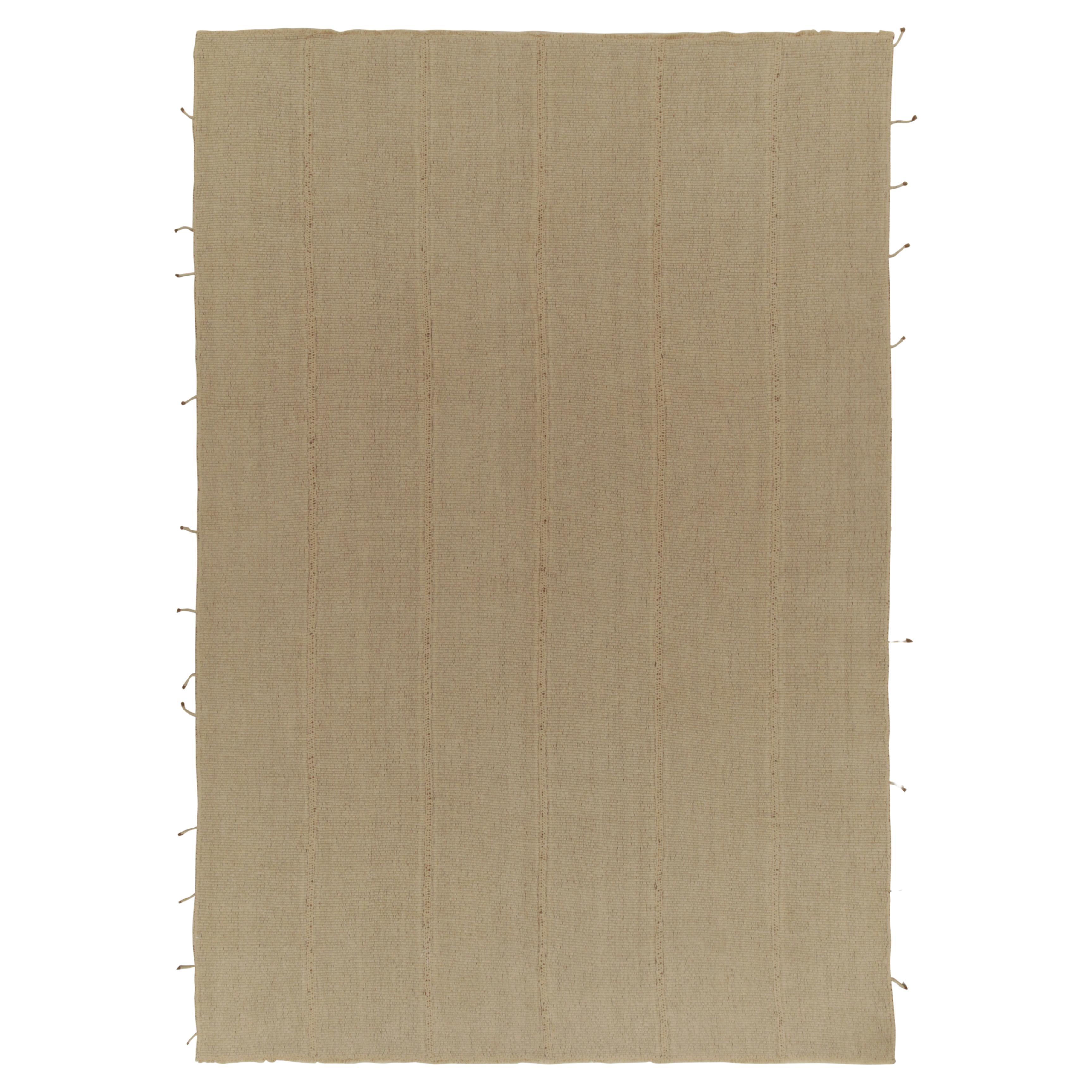 Rug & Kilim’s Contemporary Kilim in Sandy, Solid Beige-Brown Panel Woven style For Sale