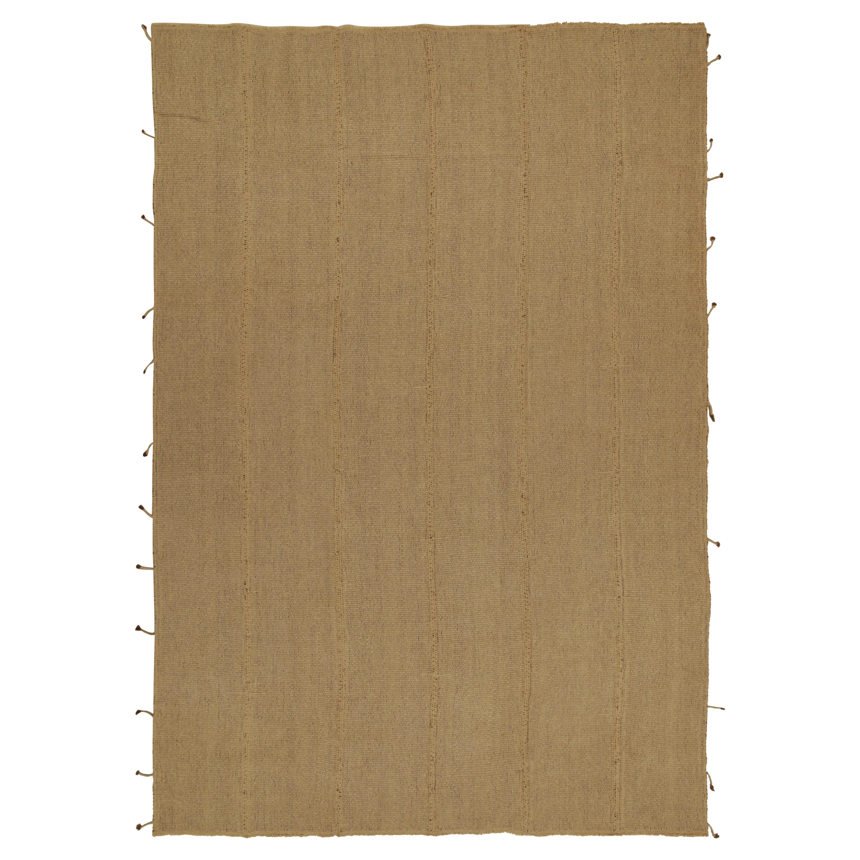 Rug & Kilim’s Contemporary Kilim in Sandy, Solid Beige-Brown Panel Woven Style For Sale