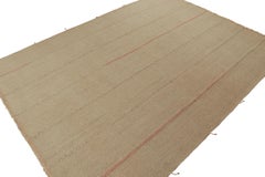 Rug & Kilim’s Contemporary Kilim in Sandy, Solid Beige-Brown with Pink Accents