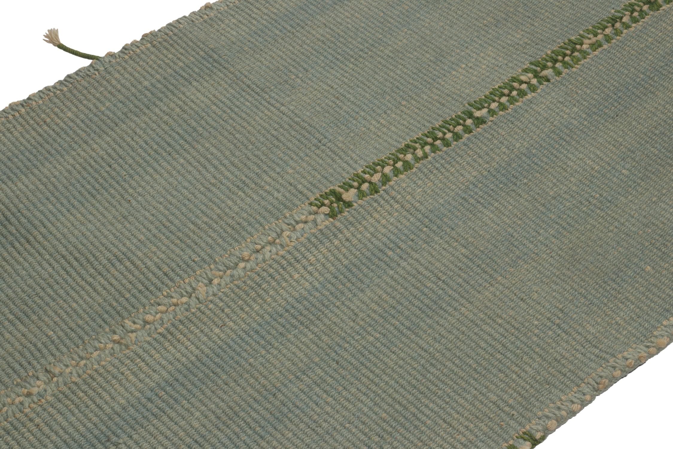 Modern Rug & Kilim’s Contemporary Kilim in Seafoam Blue with Green and White Accents For Sale