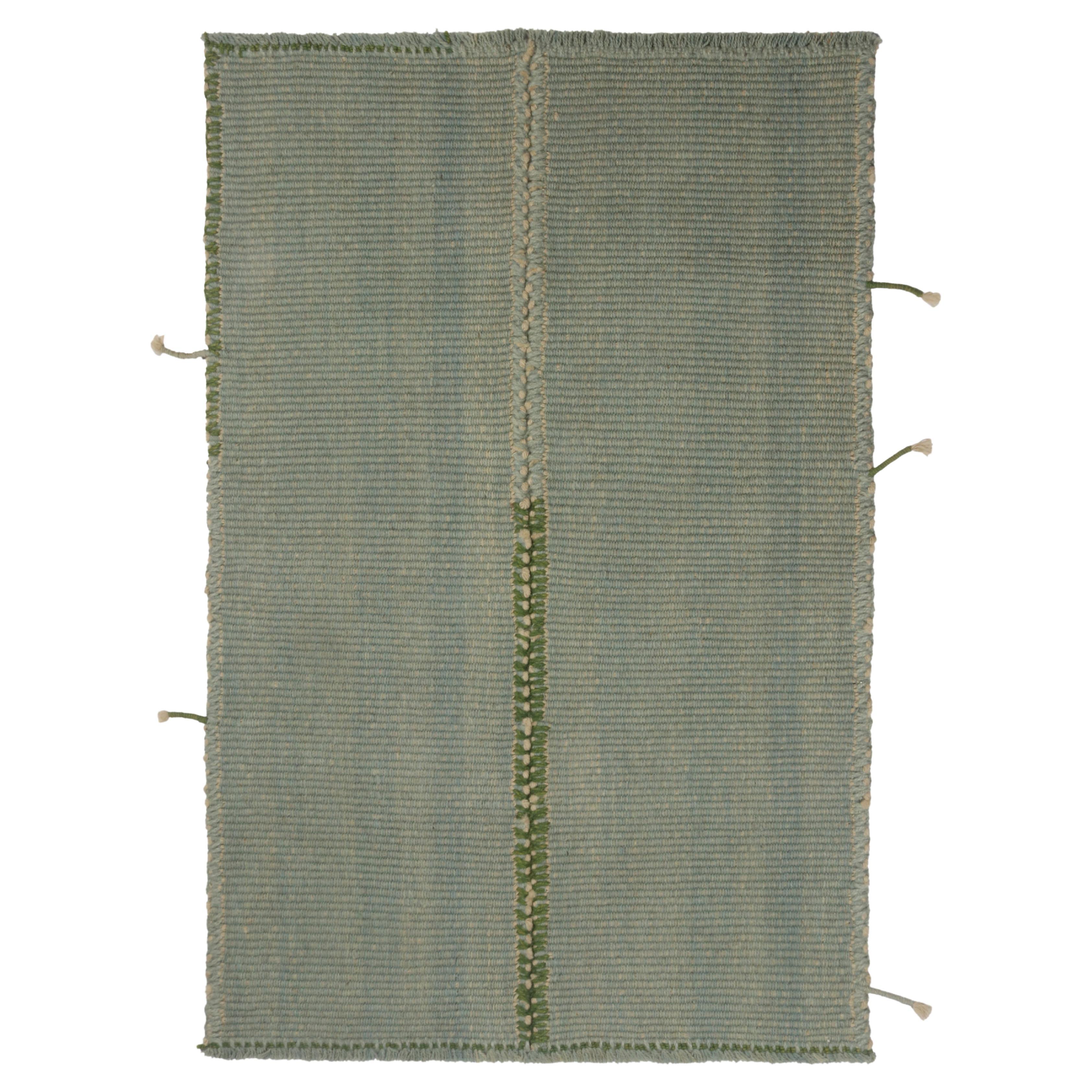 Rug & Kilim’s Contemporary Kilim in Seafoam Blue with Green and White Accents For Sale
