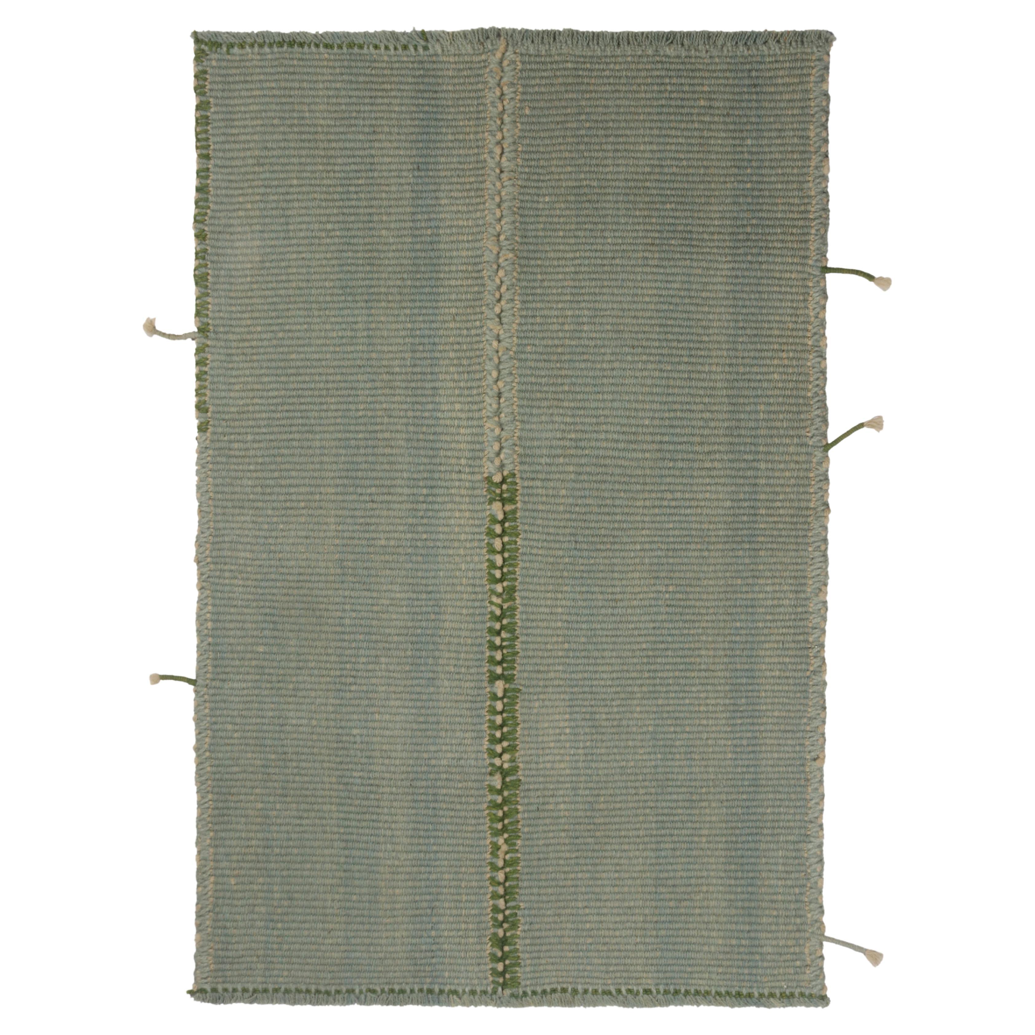 Rug & Kilim's Contemporary Kilim in Seafoam Blue with Green and White Accents (Kilim contemporain en bleu mousse avec des accents verts et blancs)