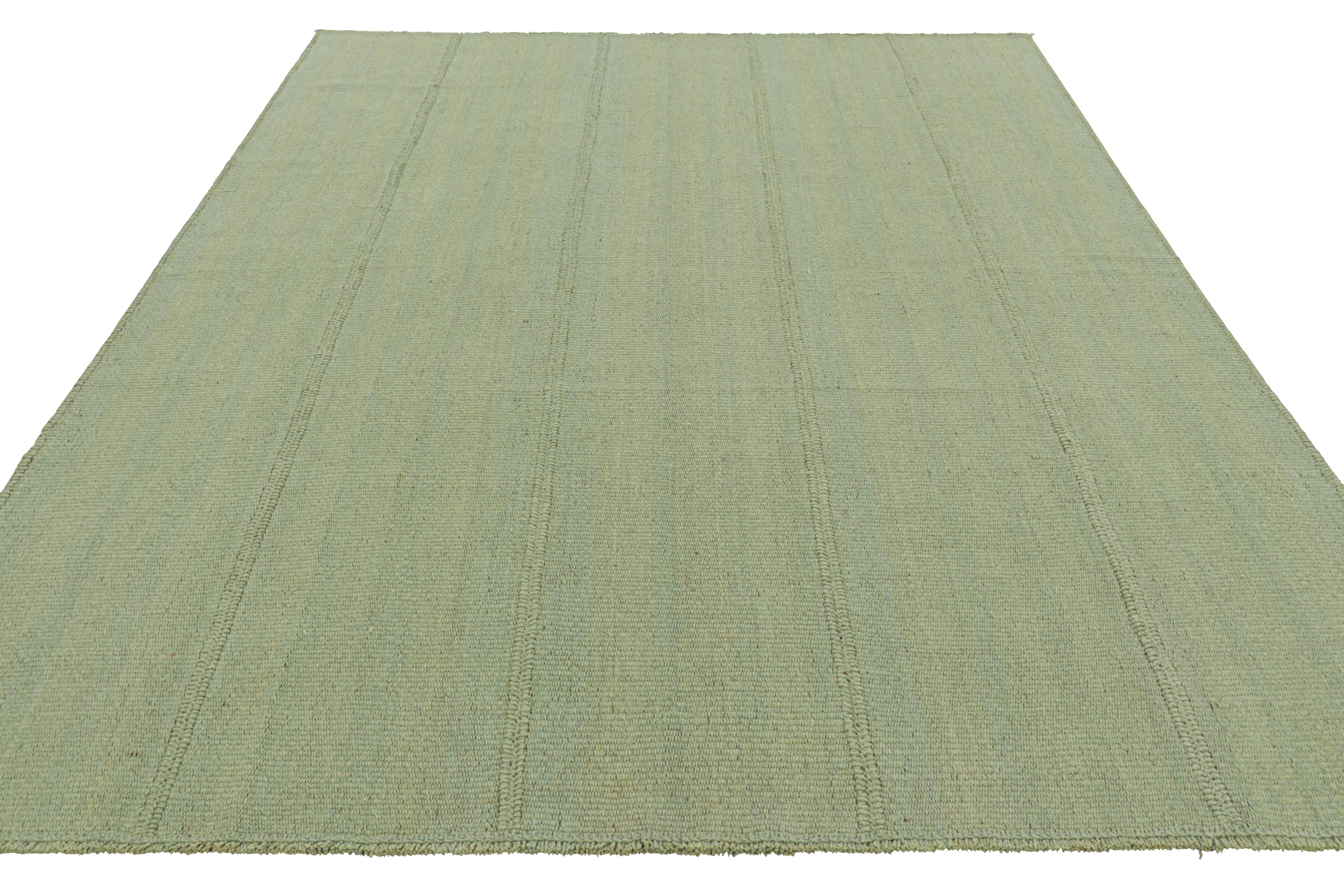 Hand-Woven Rug & Kilim’s Contemporary Kilim in Seafoam Green and Blue Textural Stripes For Sale