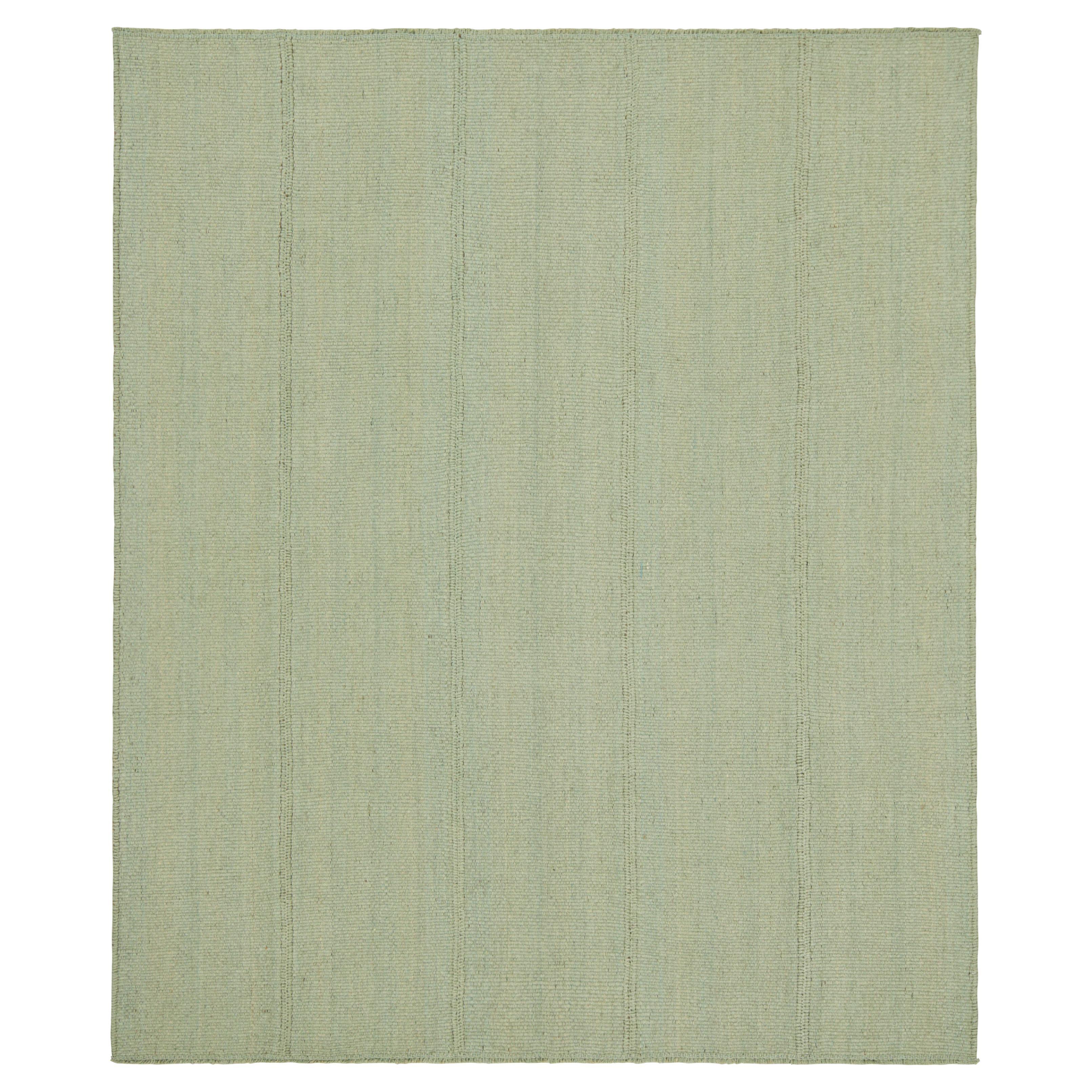 Rug & Kilim’s Contemporary Kilim in Seafoam Green and Blue Textural Stripes