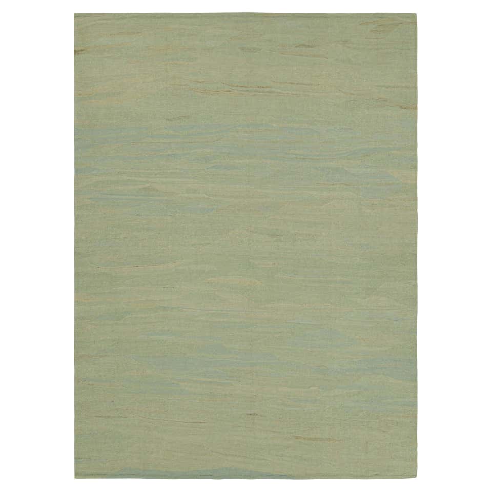 Rug and Kilim’s Contemporary Abstract Shaped Rug in Green Tones “Fleur ...