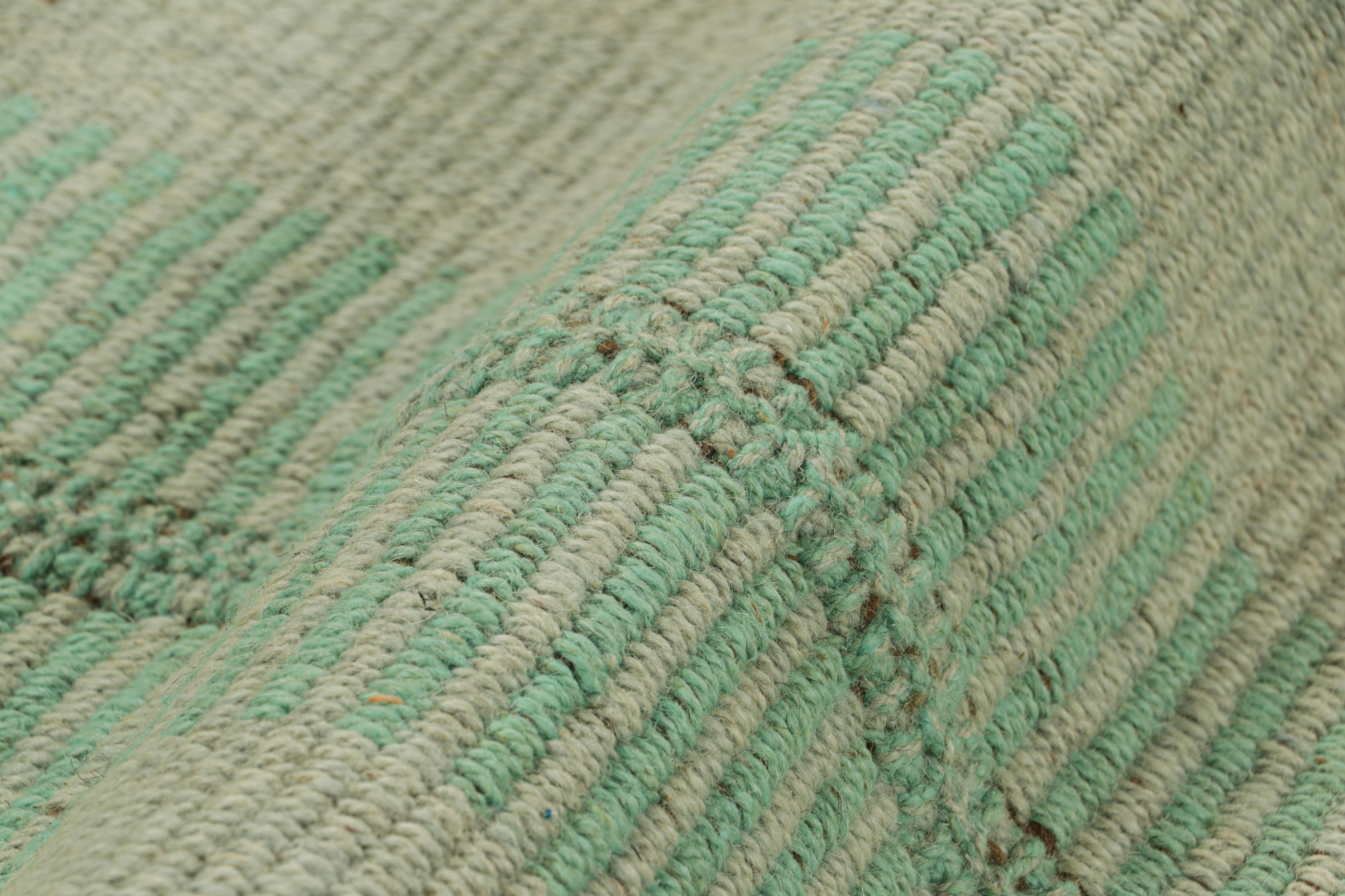 Rug & Kilim’s Contemporary Kilim in Seafoam Textural Stripes In New Condition For Sale In Long Island City, NY