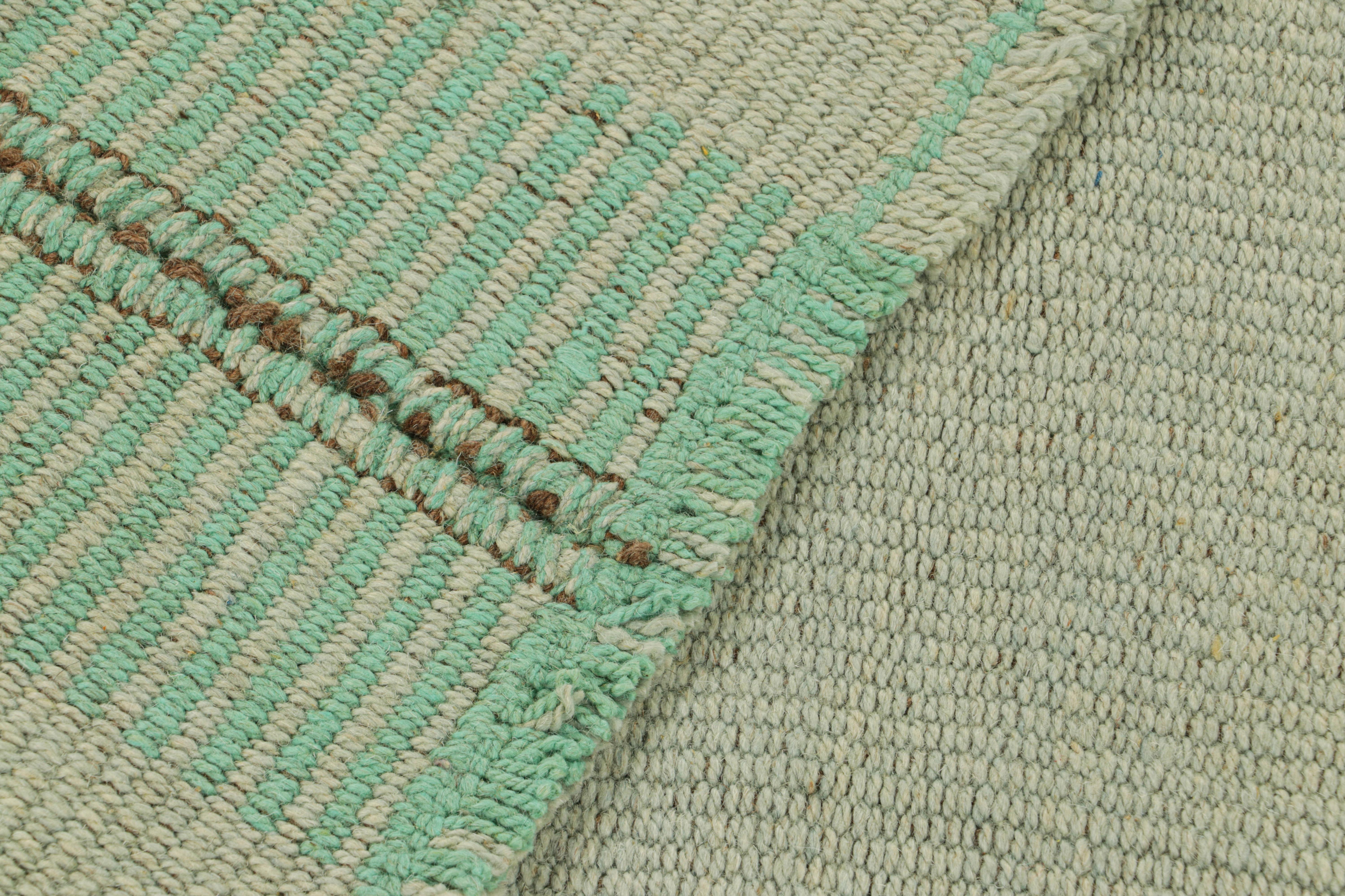 Wool Rug & Kilim’s Contemporary Kilim in Seafoam Textural Stripes For Sale