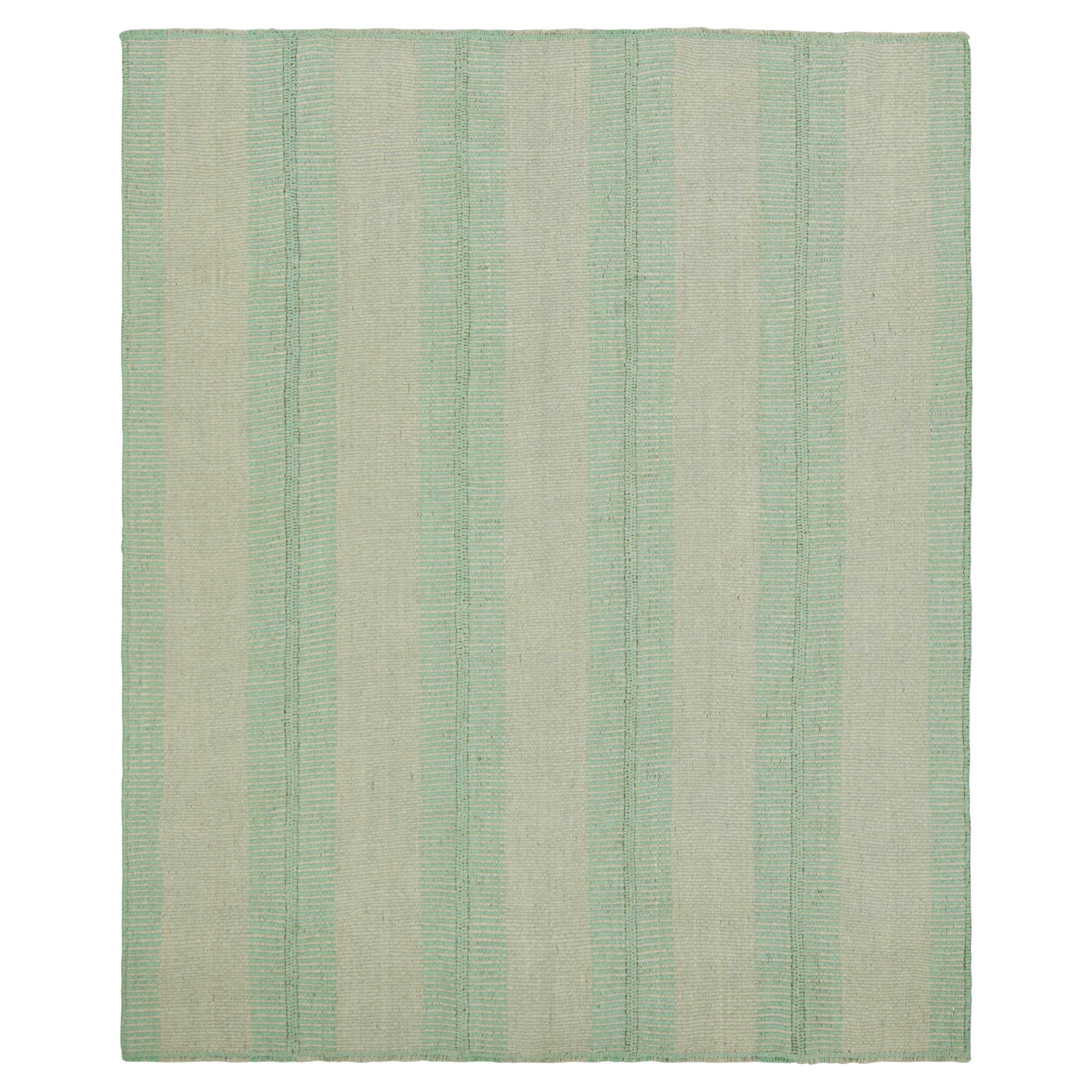 Rug & Kilim’s Contemporary Kilim in Seafoam Textural Stripes