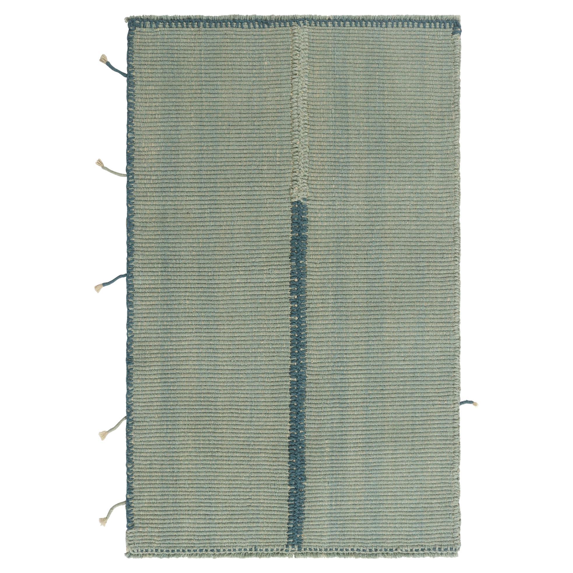 Rug & Kilim’s Contemporary Kilim in Seafoam with Blue Accents For Sale