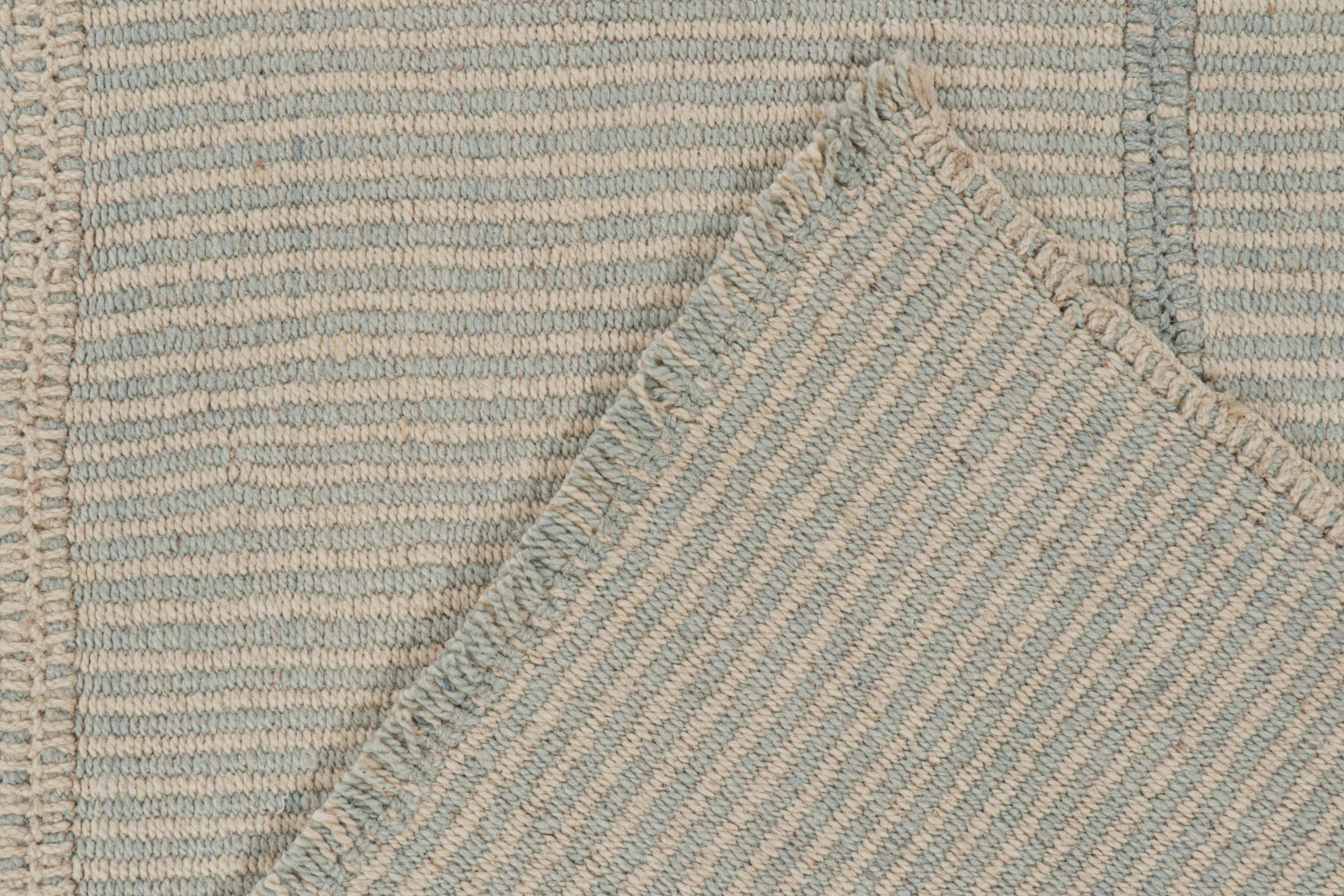 Wool Rug & Kilim’s Contemporary Kilim in Sky Blue and Off-White Stripes For Sale