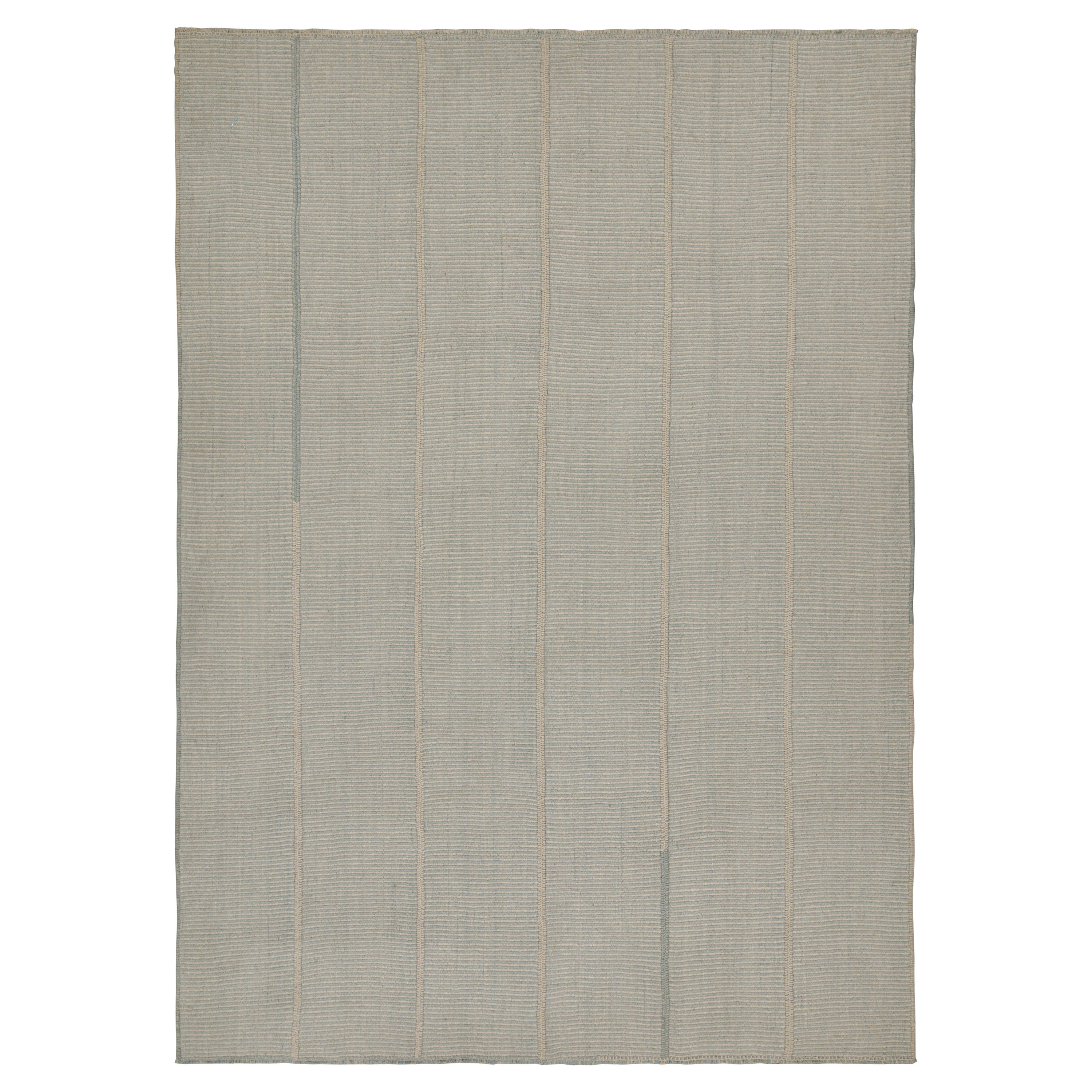 Rug & Kilim’s Contemporary Kilim in Sky Blue and Off-White Stripes
