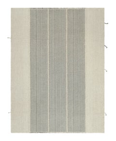 Rug & Kilim's Contemporary Kilim in Slate Gray, White and Beige Textural Stripes (Kilim contemporain en gris ardoise, rayures texturées blanches et beiges)