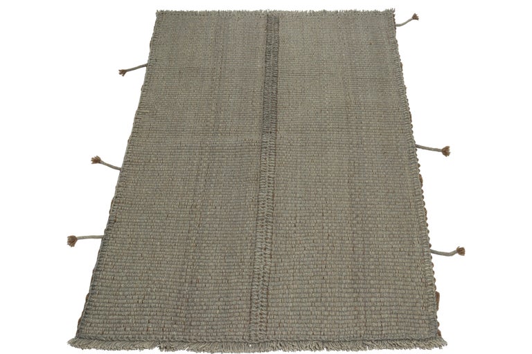 Rug and Kilim’s Contemporary Kilim in Solid Grey Panel Woven Style For ...