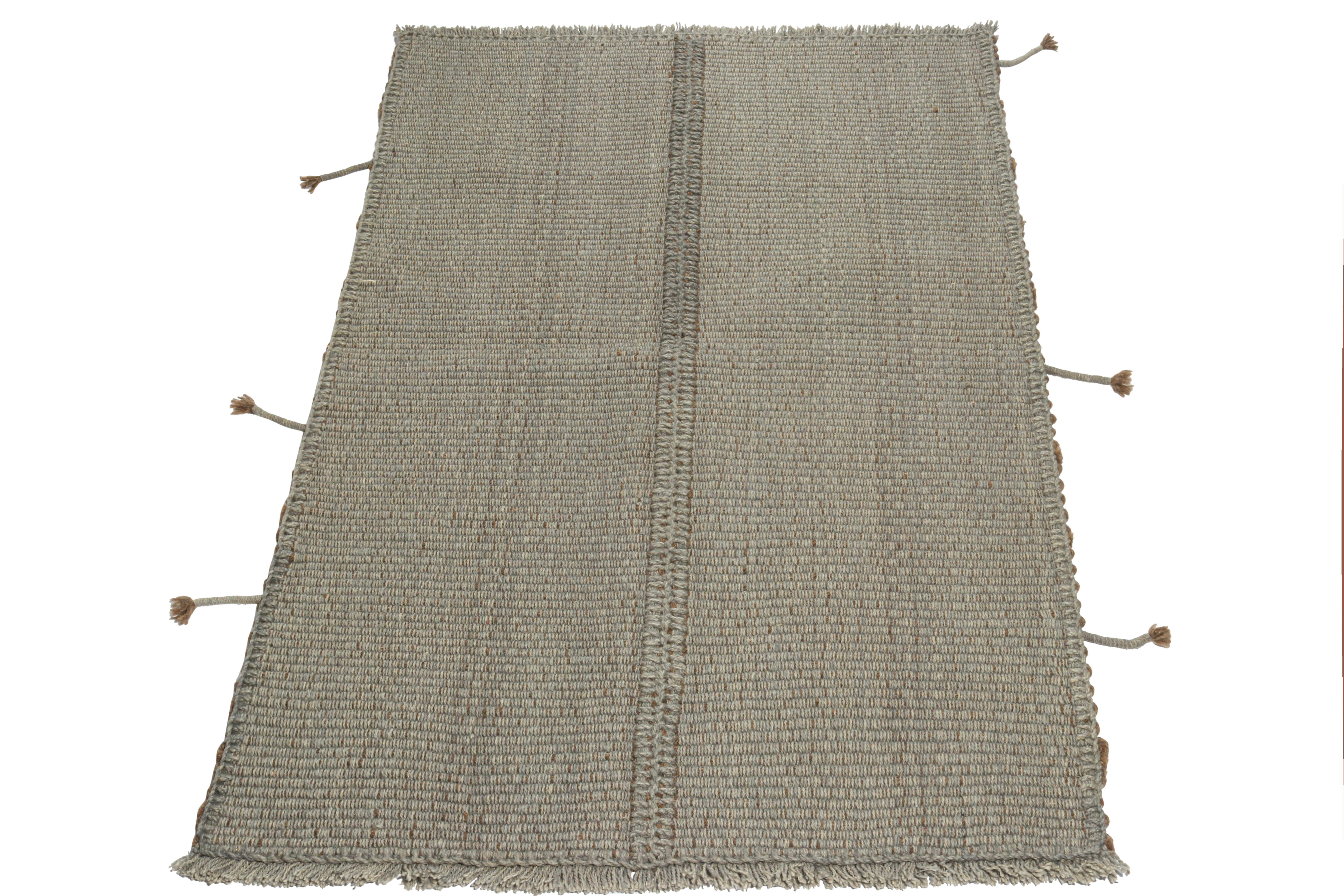Modern Rug & Kilim’s Contemporary Kilim in Solid Grey Panel Woven Style For Sale