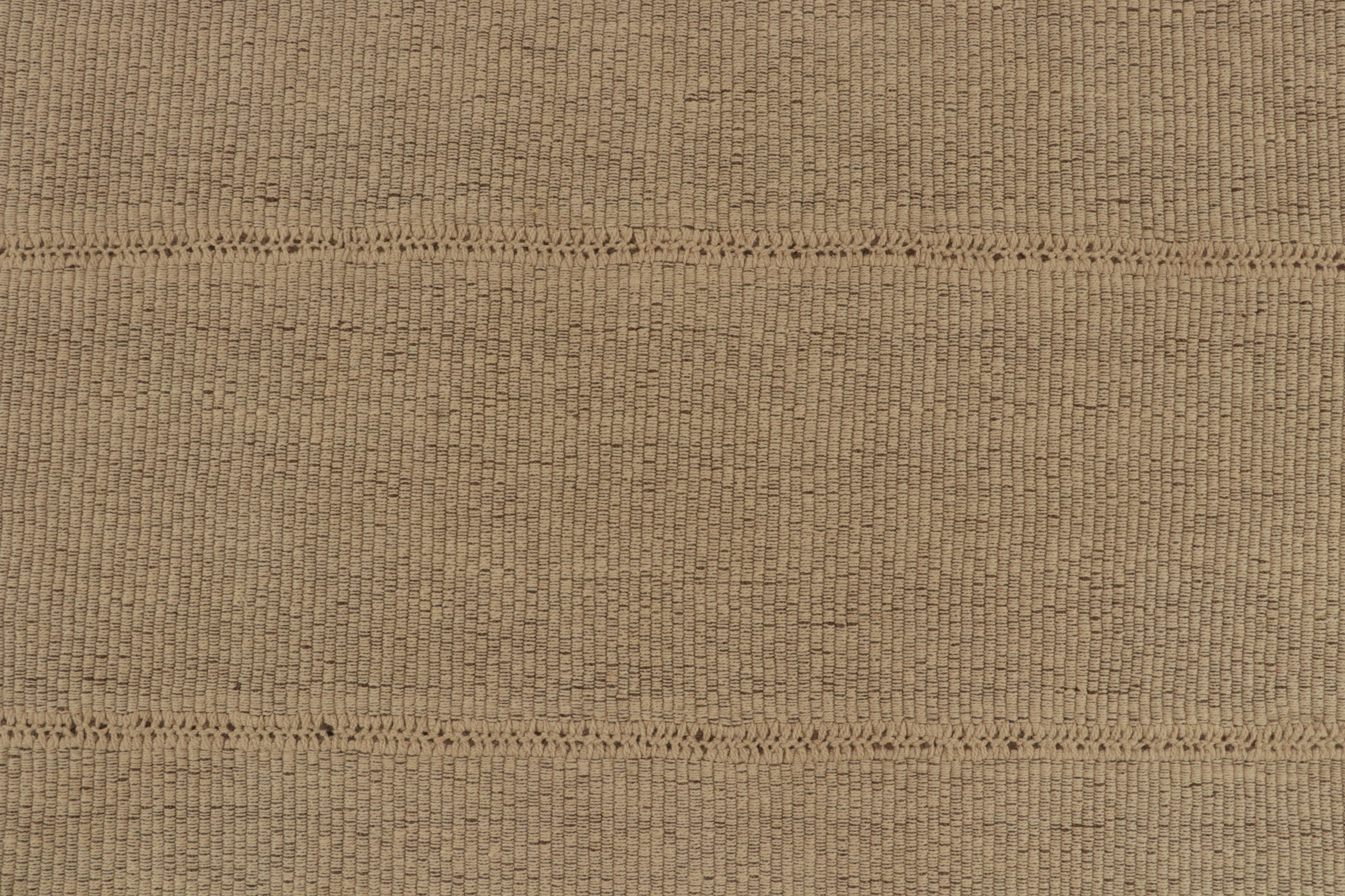 Wool Rug & Kilim’s Contemporary Kilim in Solid, Sandy Beige-Brown Panel Woven Style For Sale
