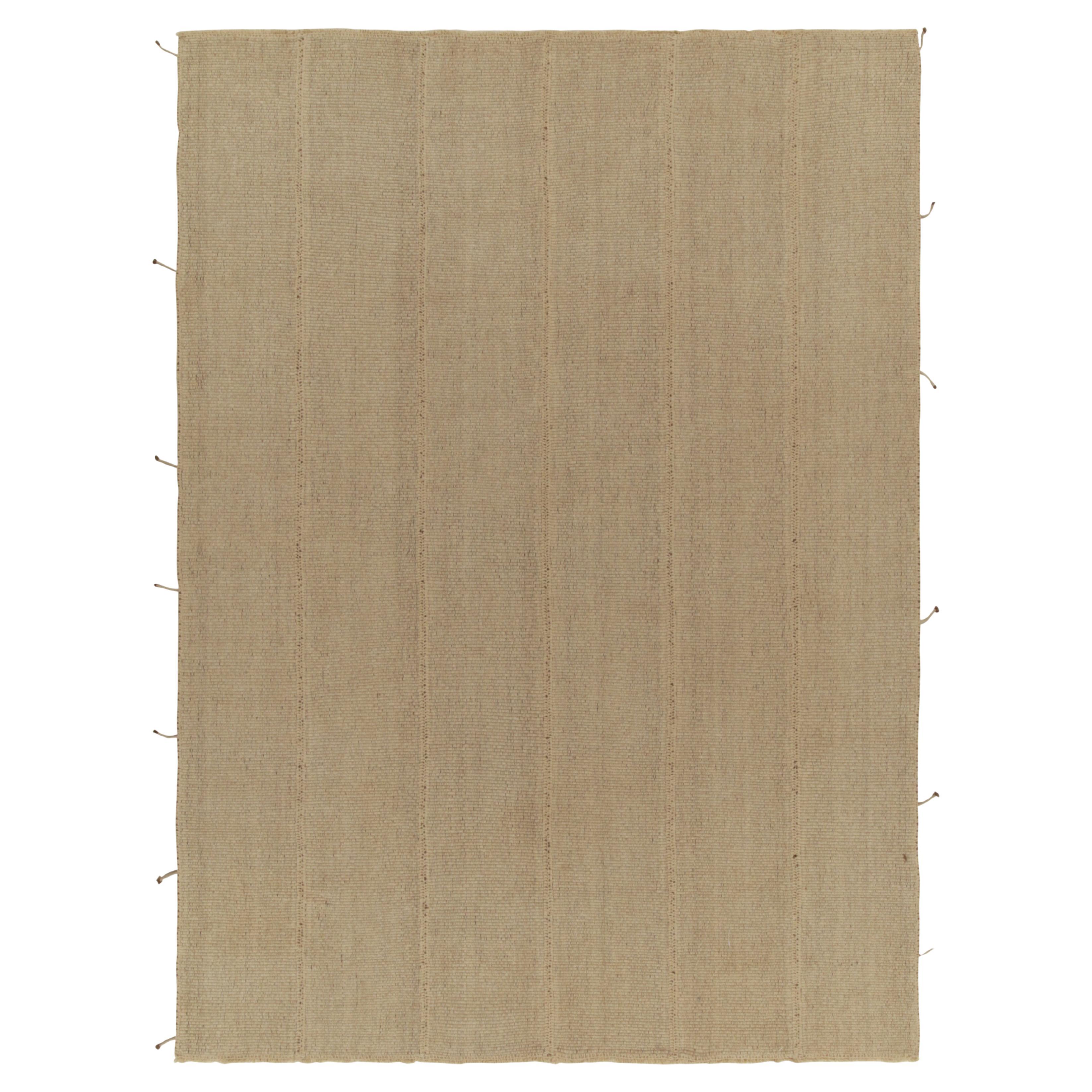 Rug & Kilim’s Contemporary Kilim in Solid, Sandy Beige-Brown Panel Woven Style For Sale