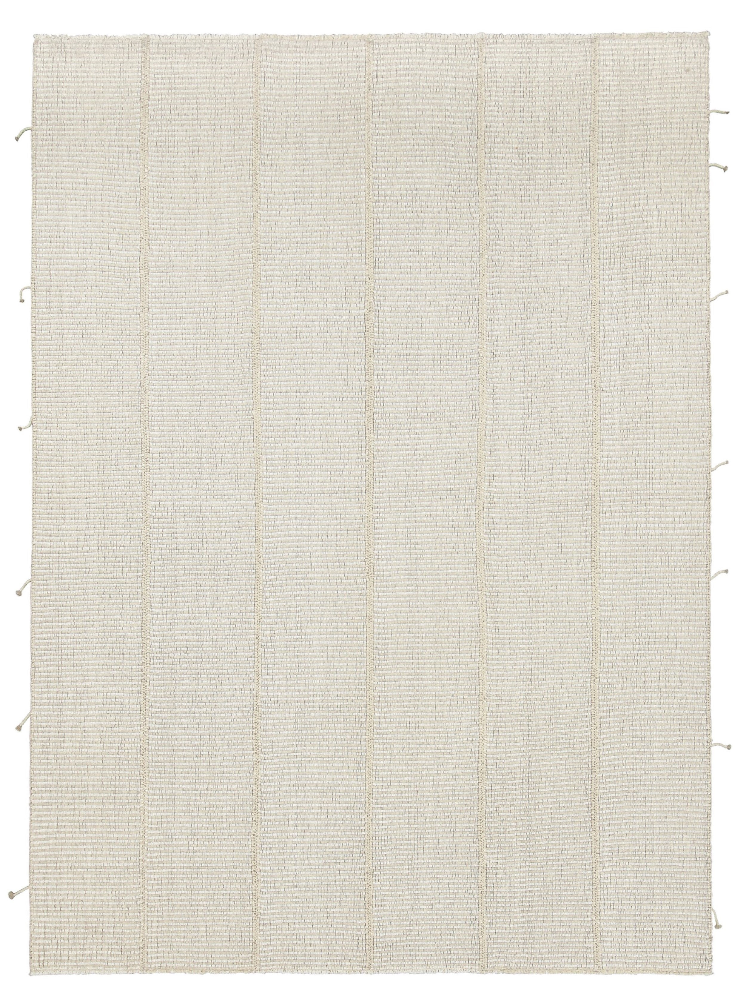 Rug & Kilim’s Contemporary Kilim in Textural Beige-Brown and Cream White Stripes