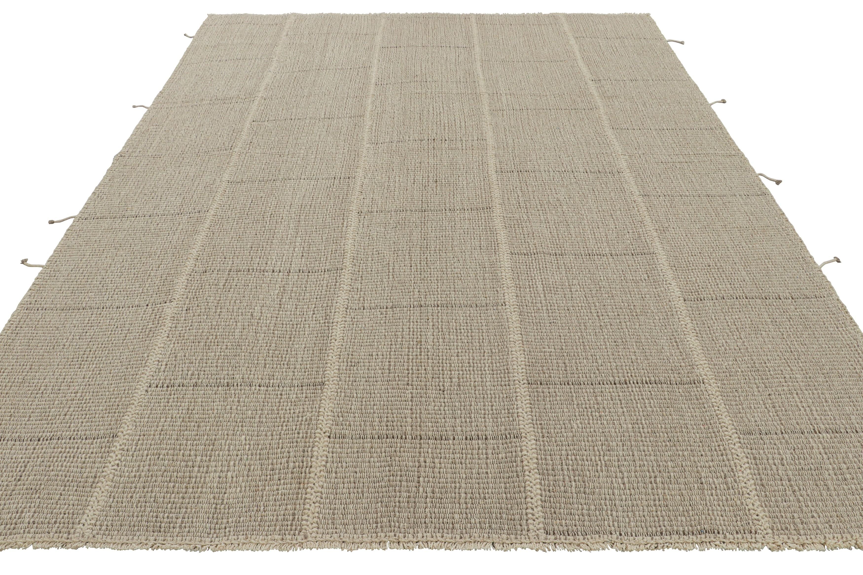 Rug & Kilim’s Contemporary Kilim in Textural Beige-Brown Stripes, Cream Accents In New Condition For Sale In Long Island City, NY
