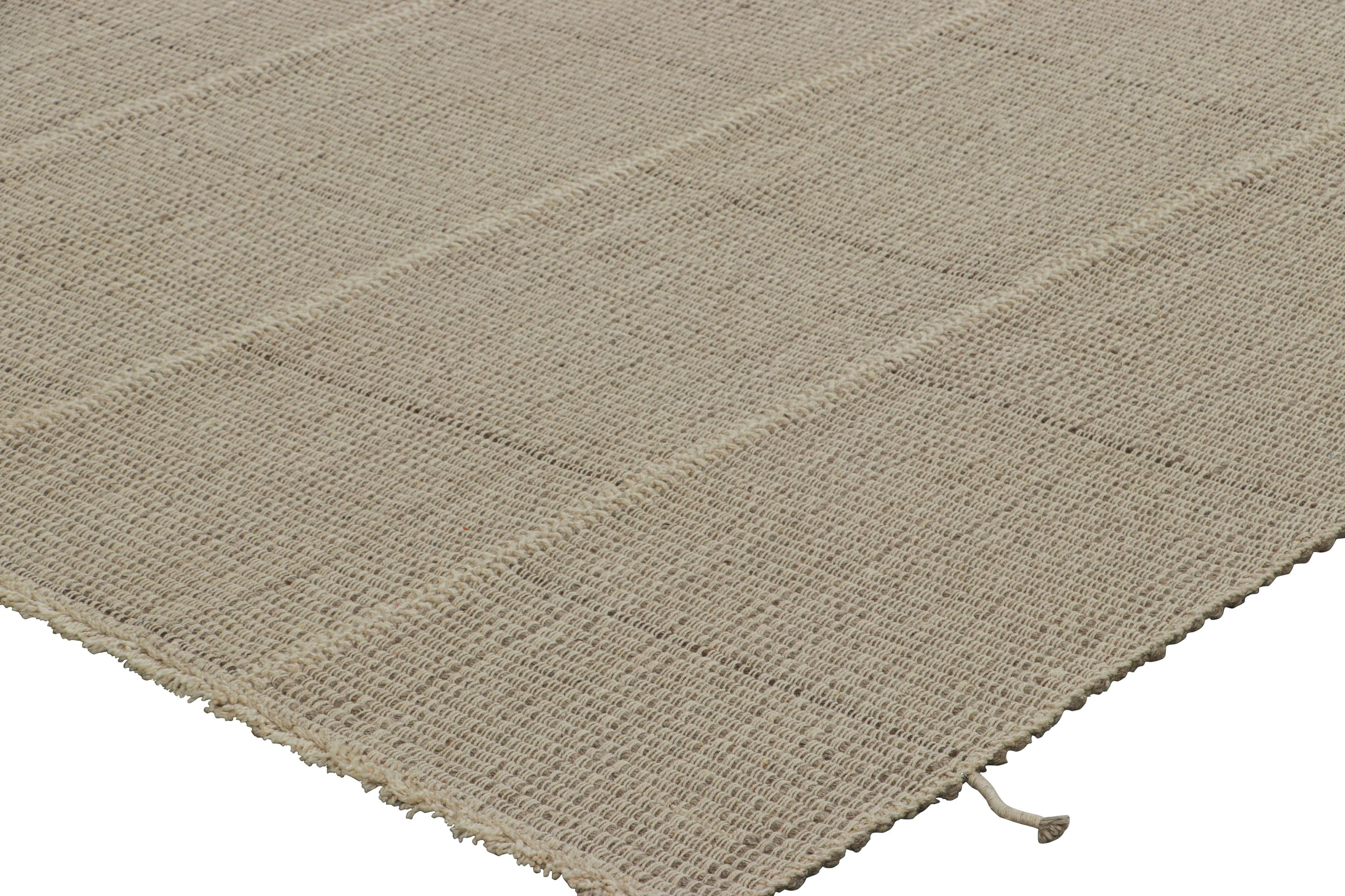 Wool Rug & Kilim’s Contemporary Kilim in Textural Beige-Brown Stripes, Cream Accents For Sale