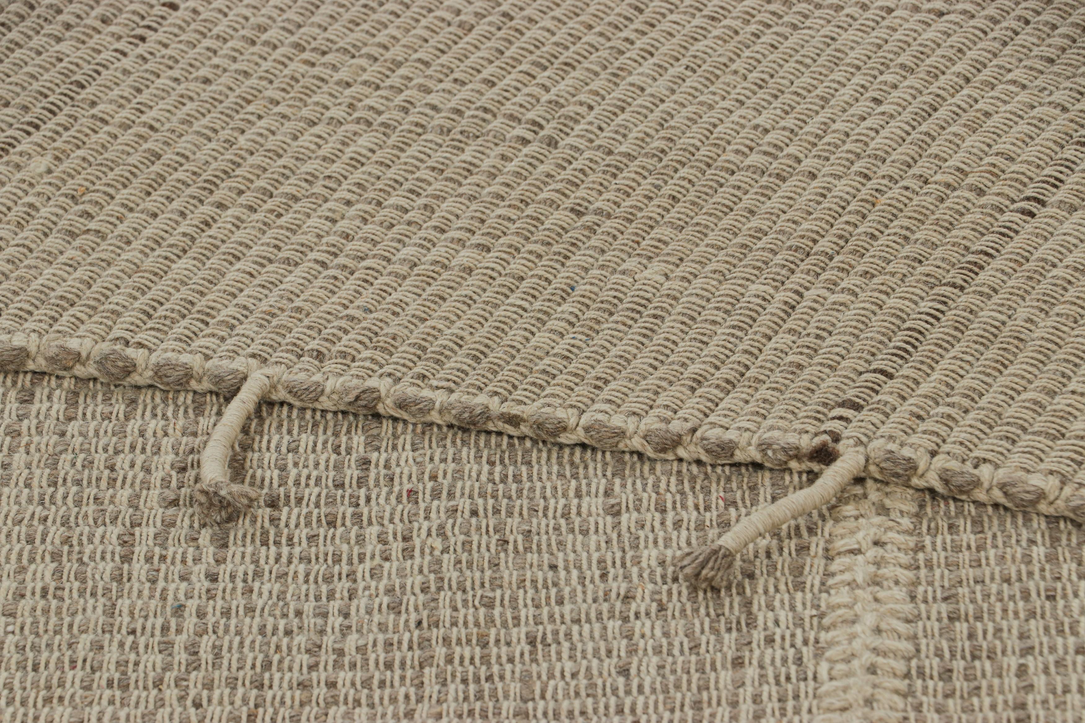 Rug & Kilim’s Contemporary Kilim in Textural Beige-Brown Stripes, Cream Accents For Sale 1