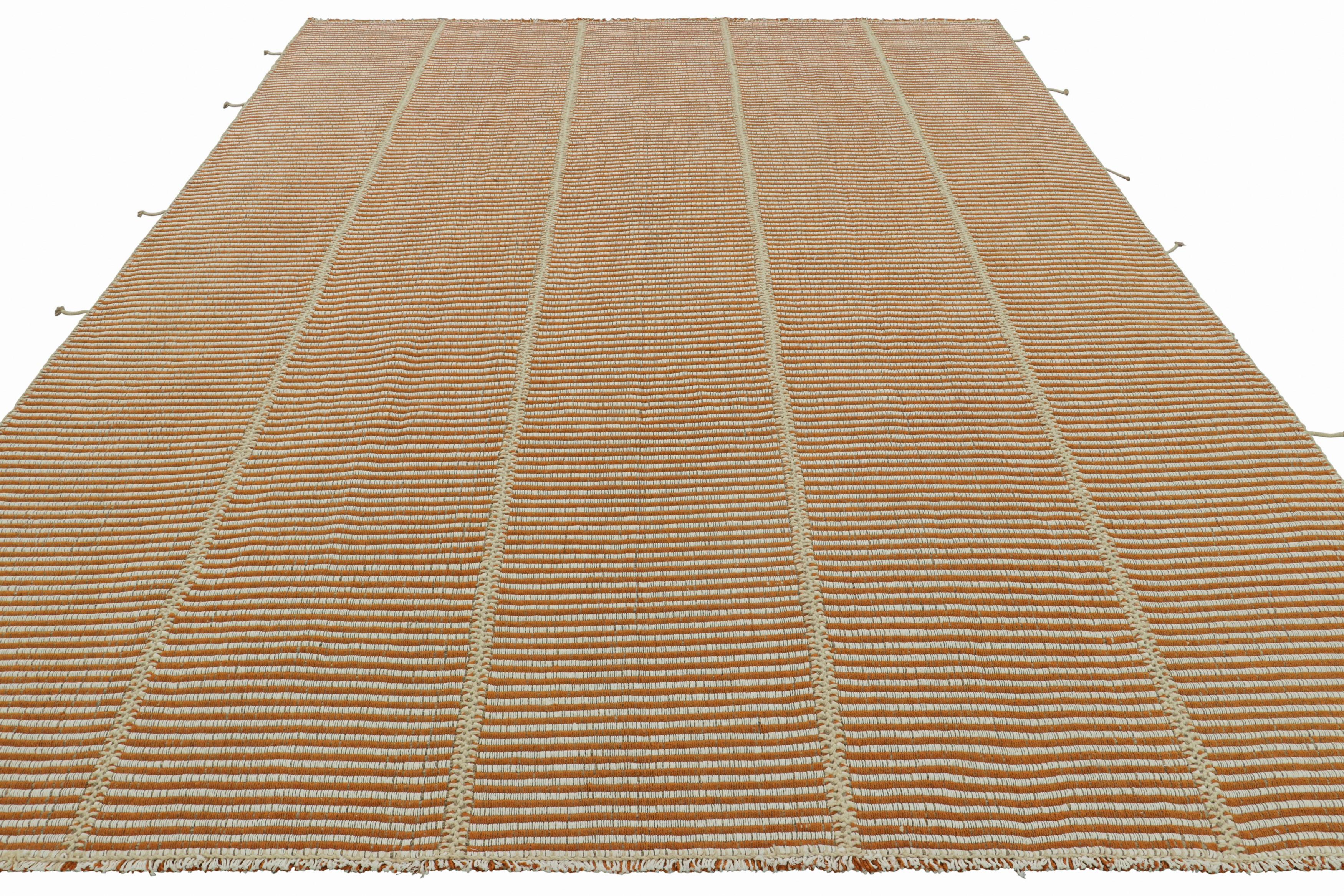 Rug & Kilim’s Contemporary Kilim in Textural Orange and White Stripes In New Condition For Sale In Long Island City, NY