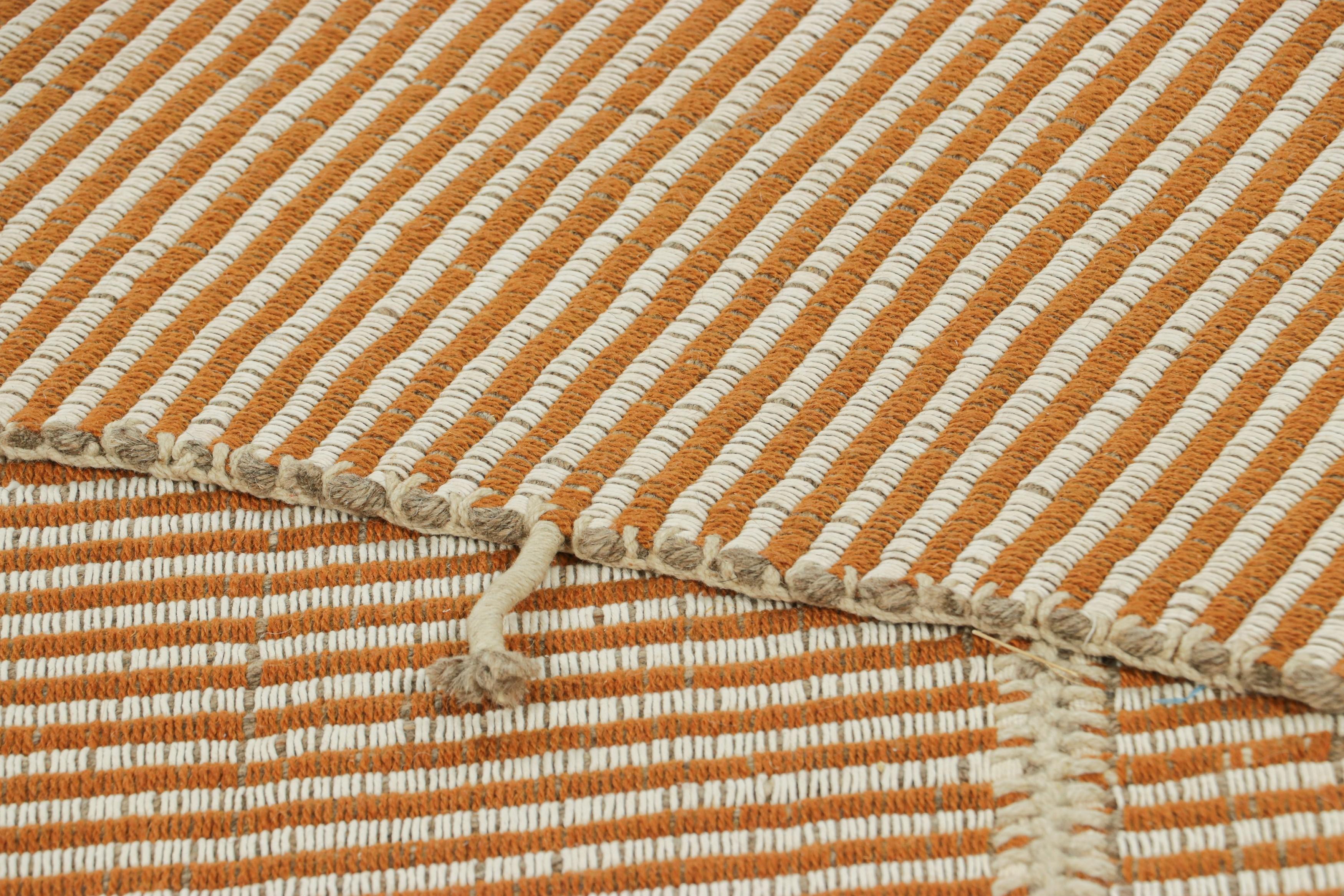 Rug & Kilim’s Contemporary Kilim in Textural Orange and White Stripes For Sale 1