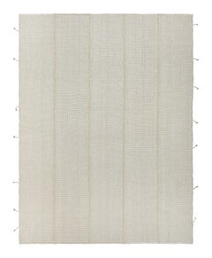 Rug & Kilim’s Contemporary Kilim in Textural White Stripes, Beige-Brown Accents