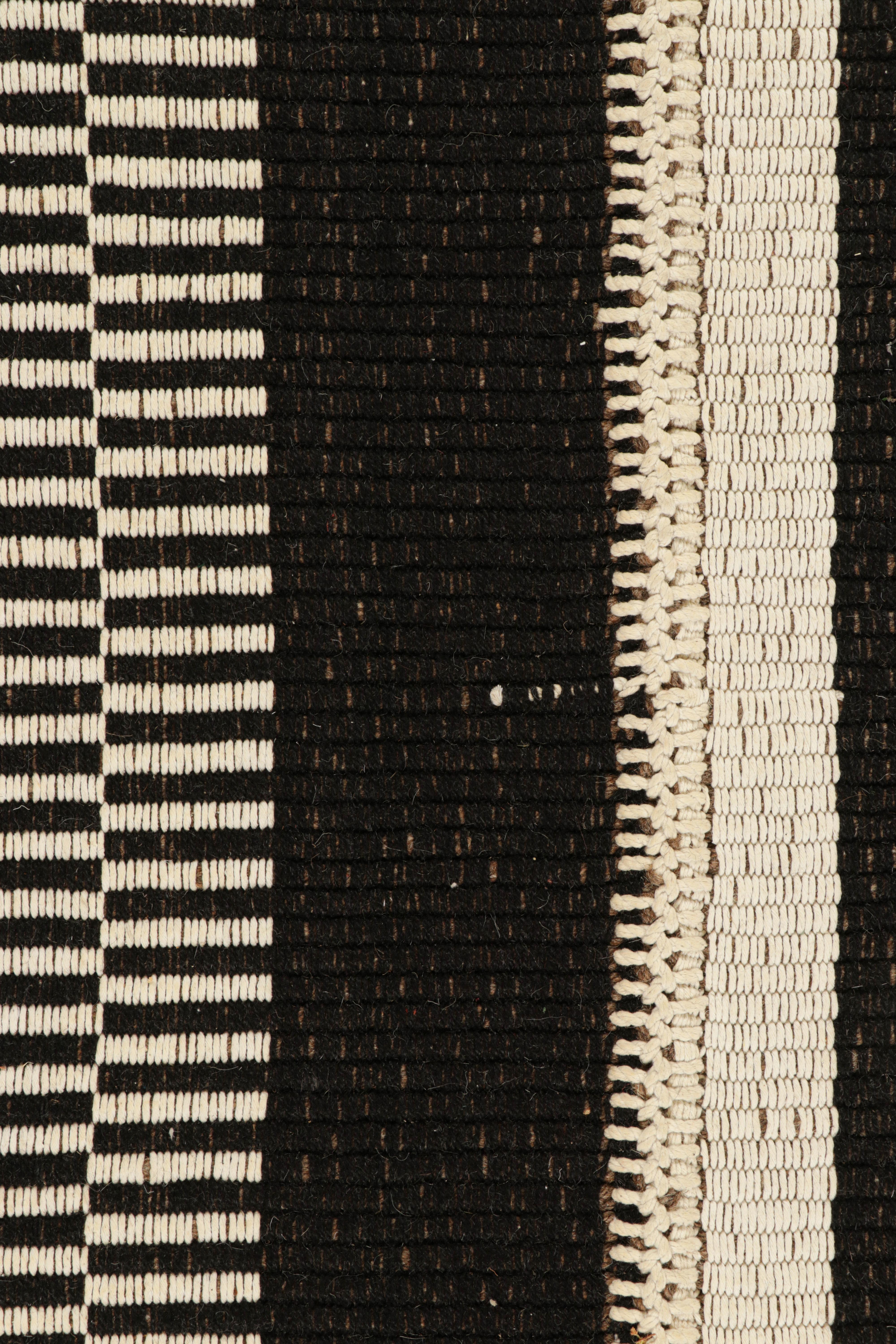 Modern Rug & Kilim’s Contemporary Kilim in White and Black Textural Stripes For Sale