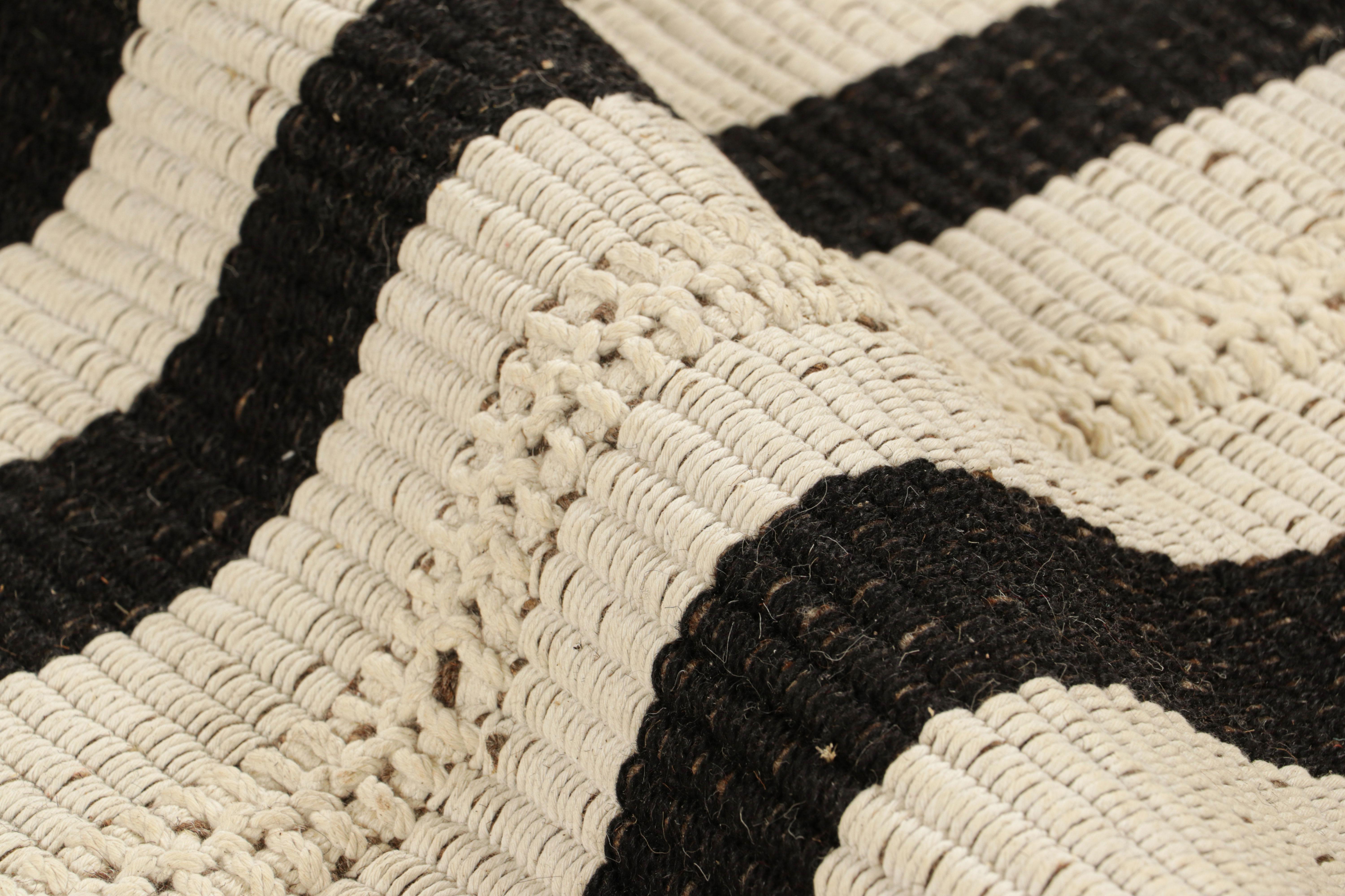 Wool Rug & Kilim’s Contemporary Kilim in White and Black Textural Stripes For Sale