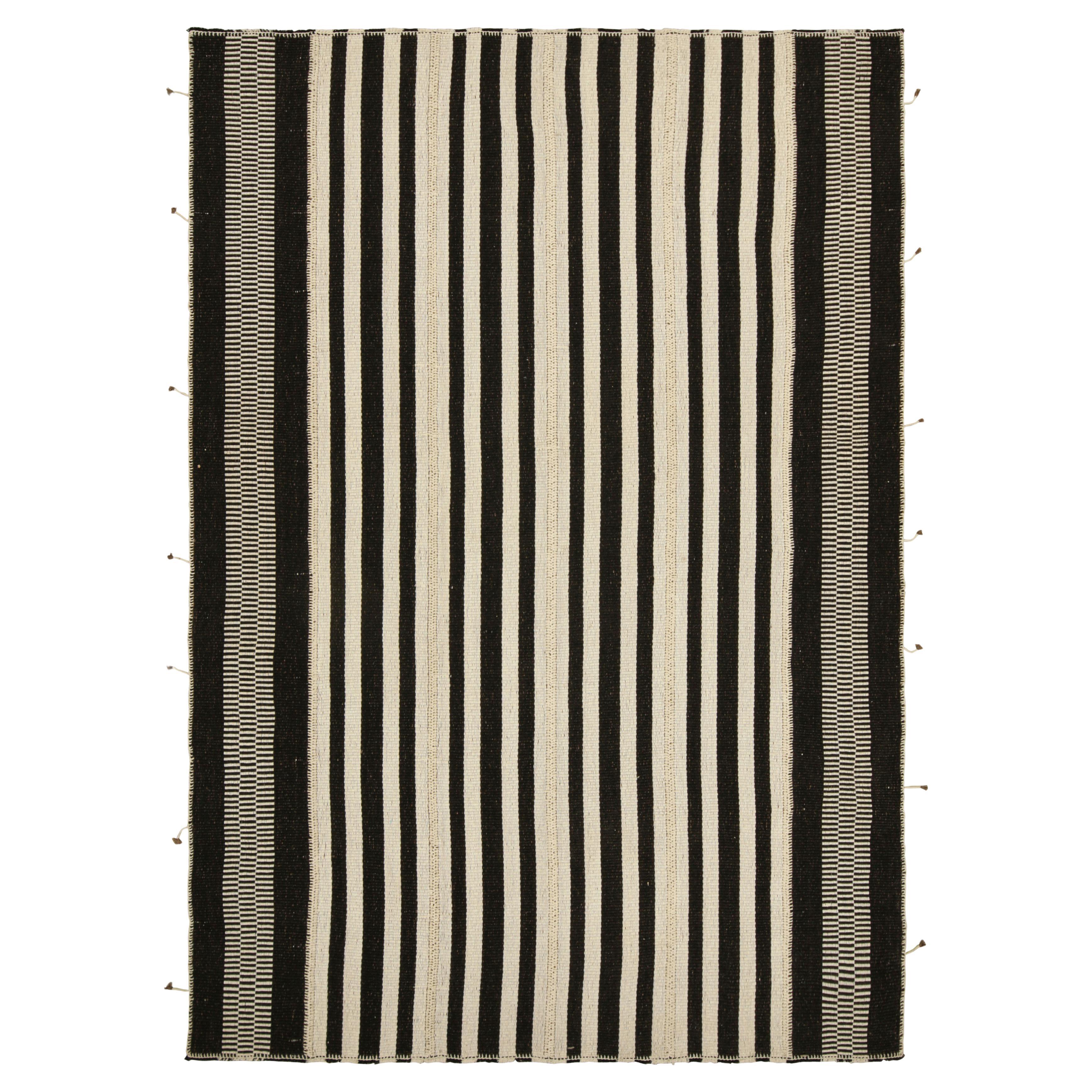 Rug 
Kilim
s Contemporary Kilim in Weiß und Schwarz Textural Stripes