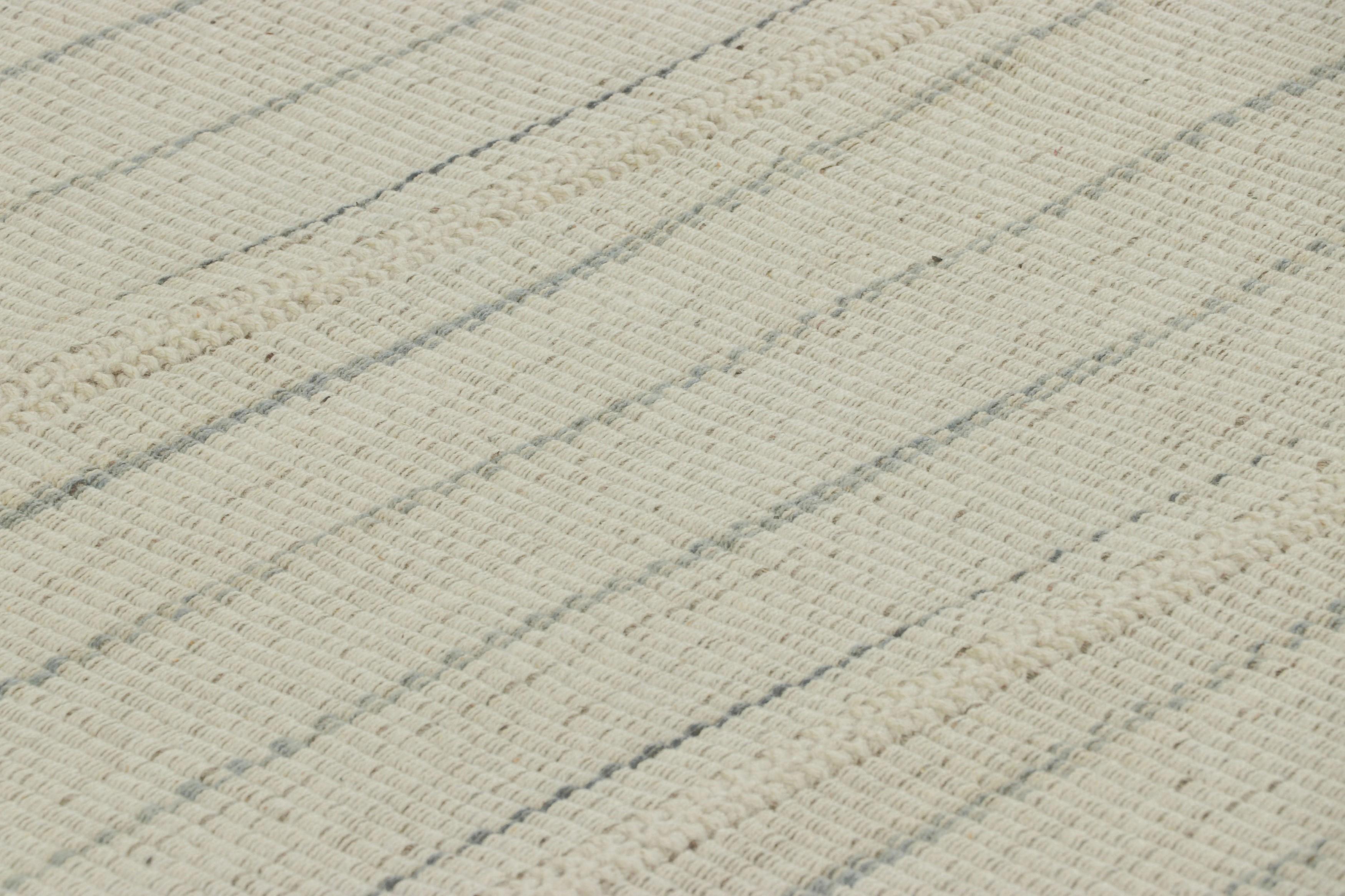 Dieser 8x10 große zeitgenössische Kelim aus handgewebter Wolle stammt aus einer aufregenden neuen Flachgewebekollektion von Rug & Kilim, die nach Maß gefertigt wird.

Über das Design:

