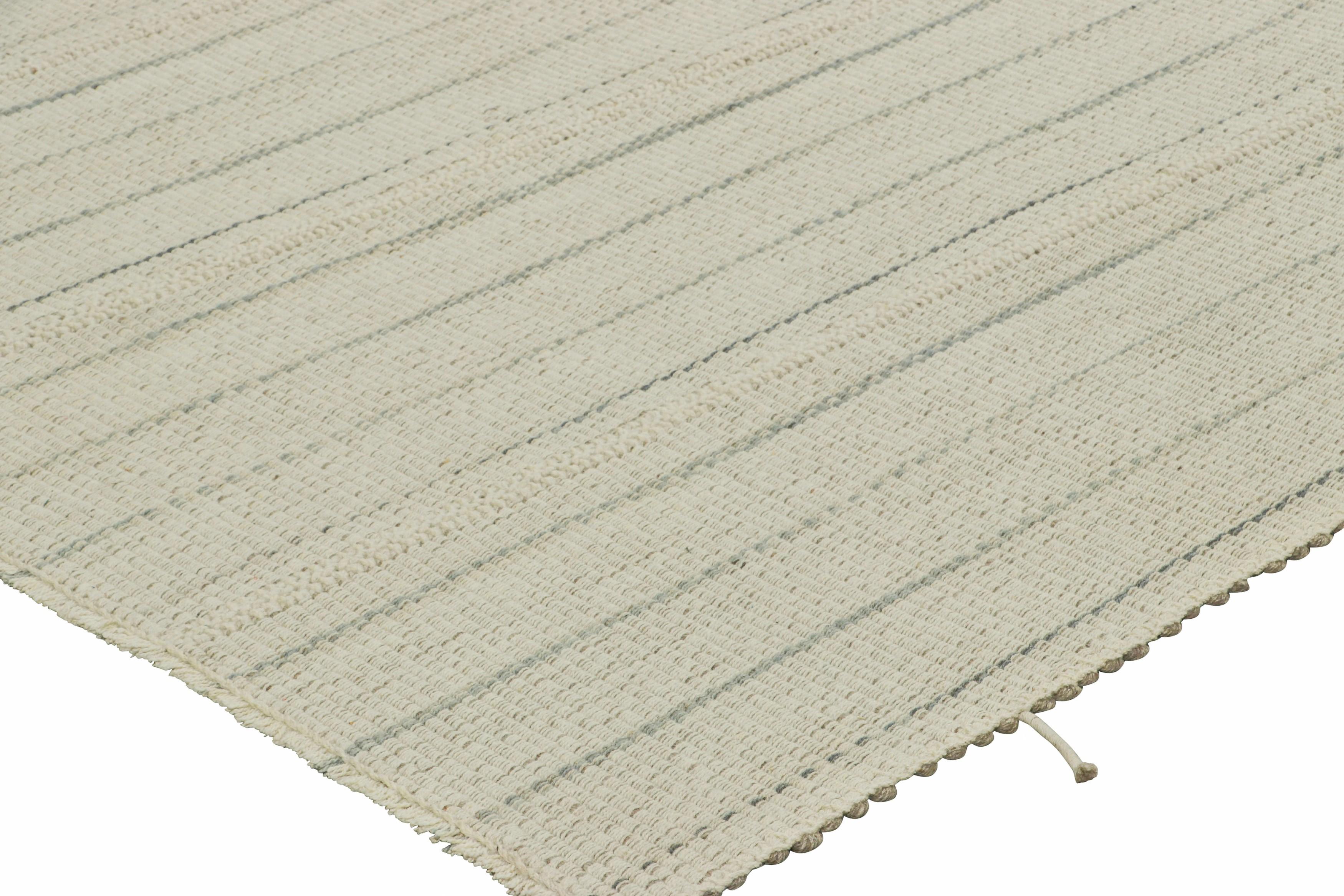 Wool Rug & Kilim’s Contemporary Kilim in White and Gray Textural Stripes For Sale