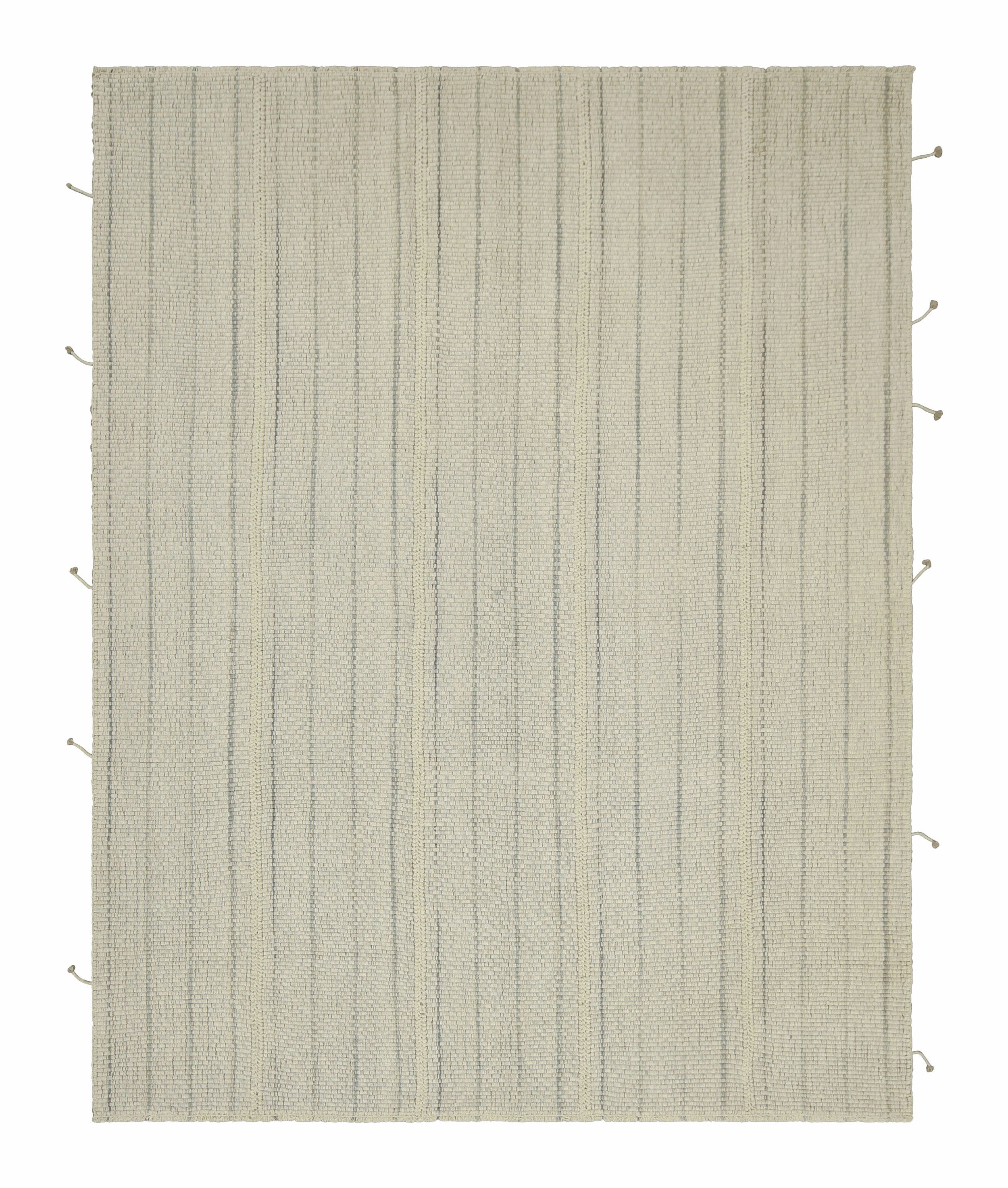 Rug & Kilim’s Contemporary Kilim in White and Gray Textural Stripes