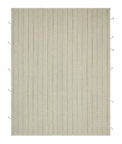Rug & Kilim's Contemporary Kilim in White and Gray Textural Stripes (Kilim contemporain à rayures texturées blanches et grises)