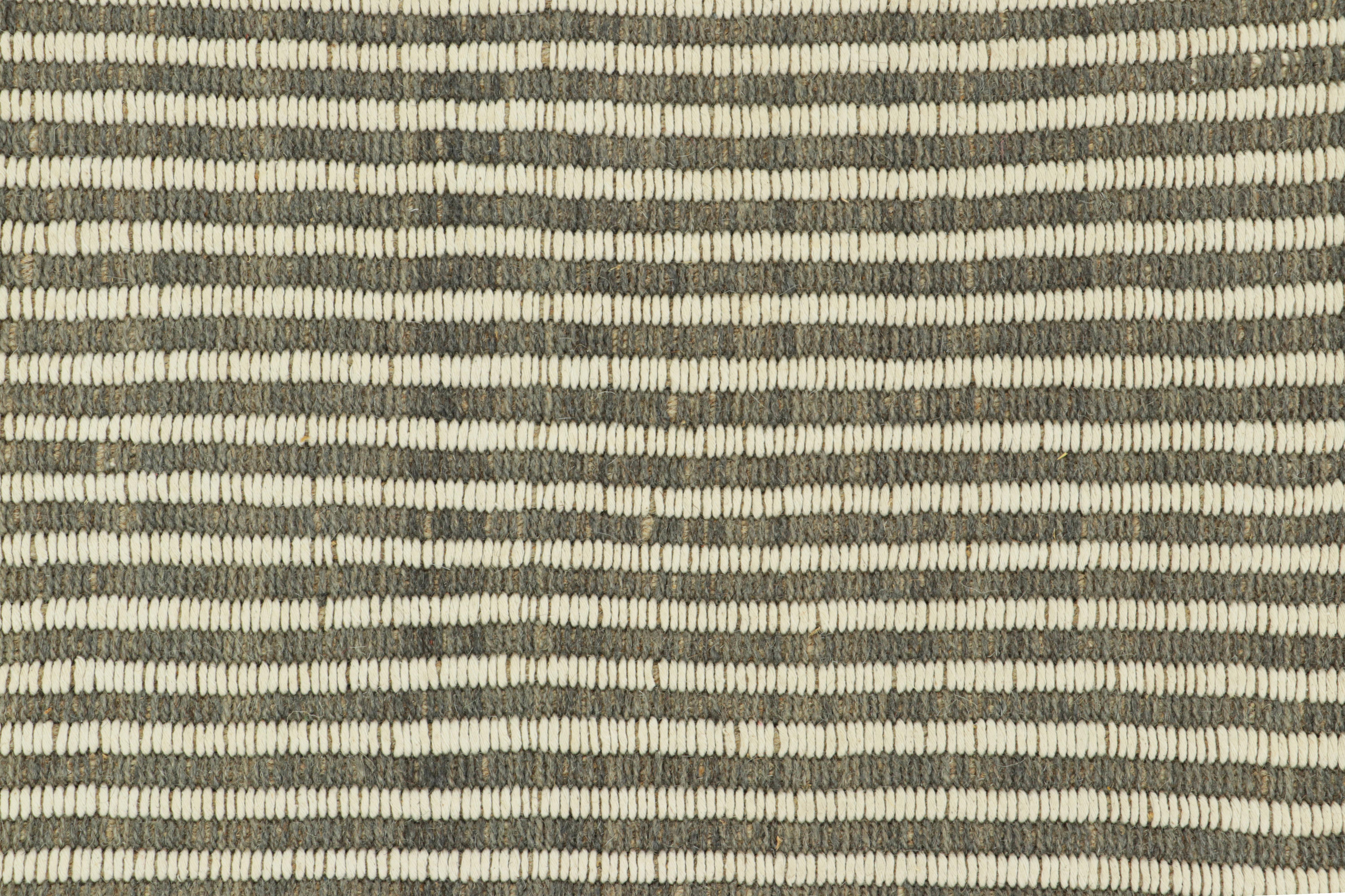Modern Rug & Kilim’s Contemporary Kilim in White, Beige and Gray Textural Stripes For Sale