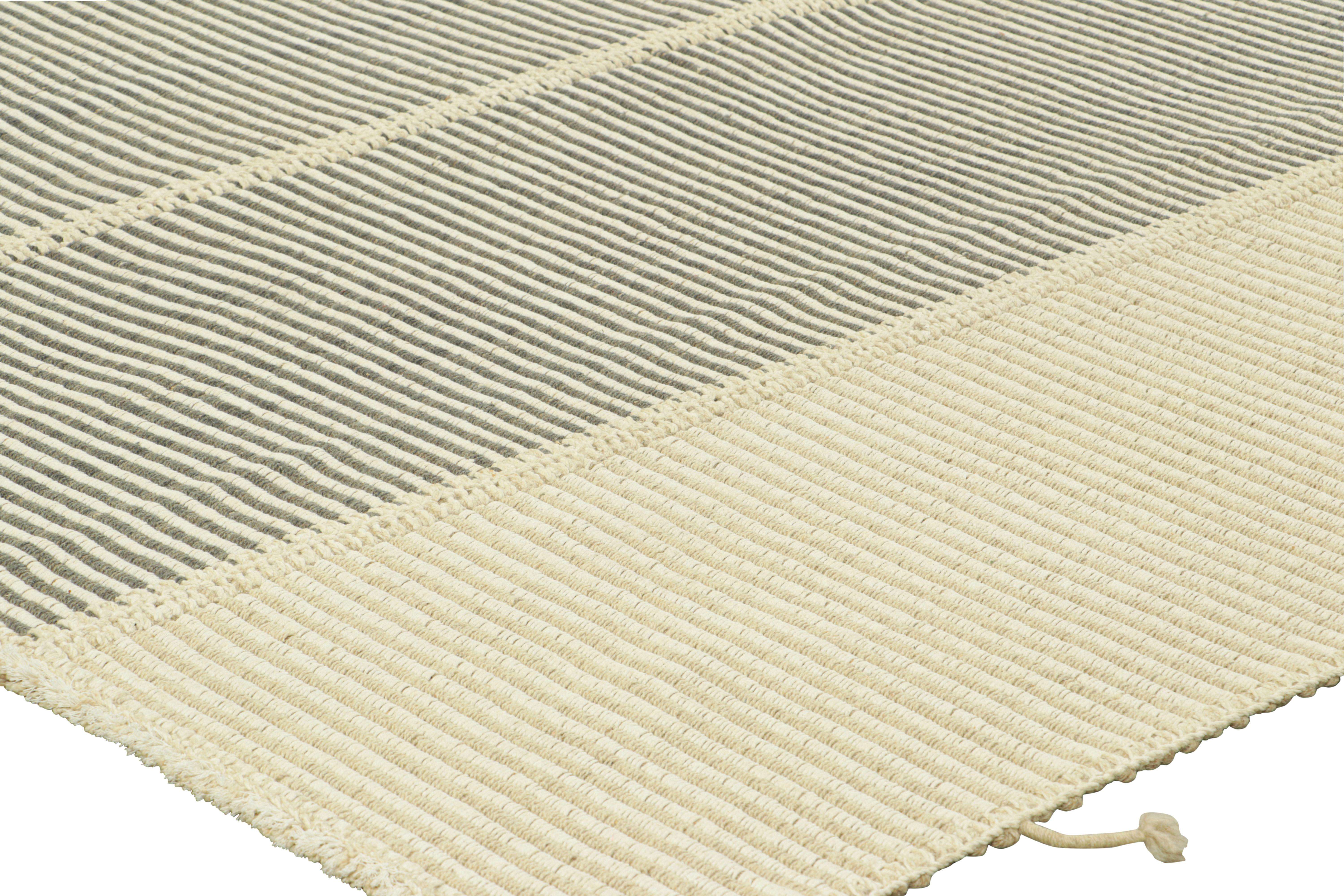 Rug & Kilim’s Contemporary Kilim in White, Beige and Gray Textural Stripes In New Condition For Sale In Long Island City, NY
