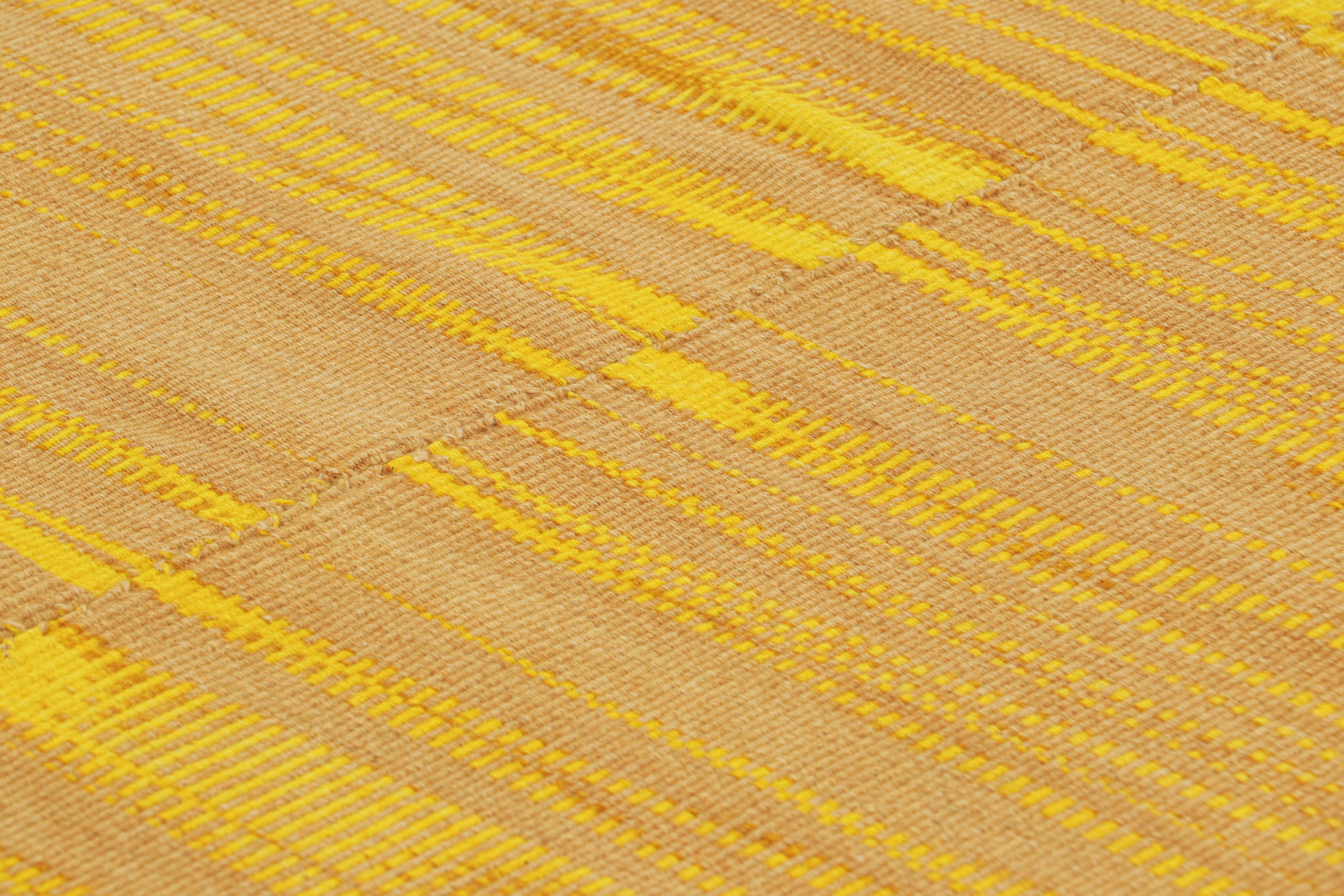 Handwoven in wool, this 6x10 Kilim is from an inventive new contemporary flat weave collection by Rug & Kilim.

On the Design: 

This modern take on classic panel-weaving enjoys a fabulous, unique play of yellow and beige-brown textural stripes and