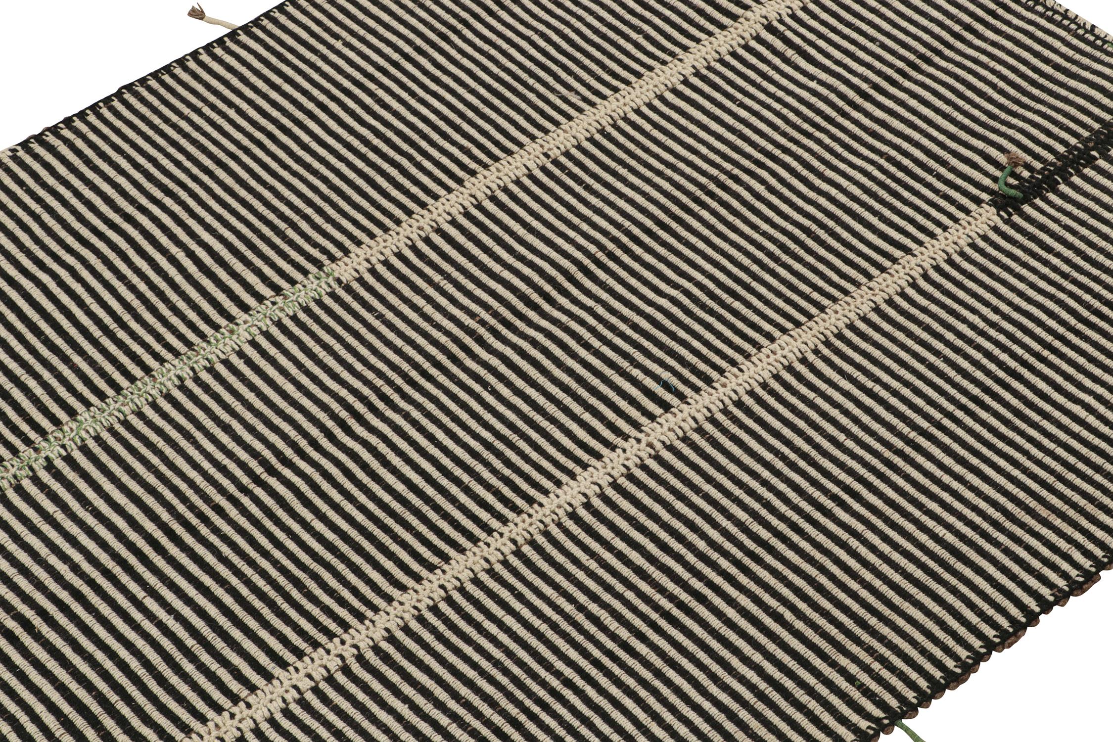 Persian Rug & Kilim’s Contemporary Kilim Rug in Beige and Black Stripes For Sale