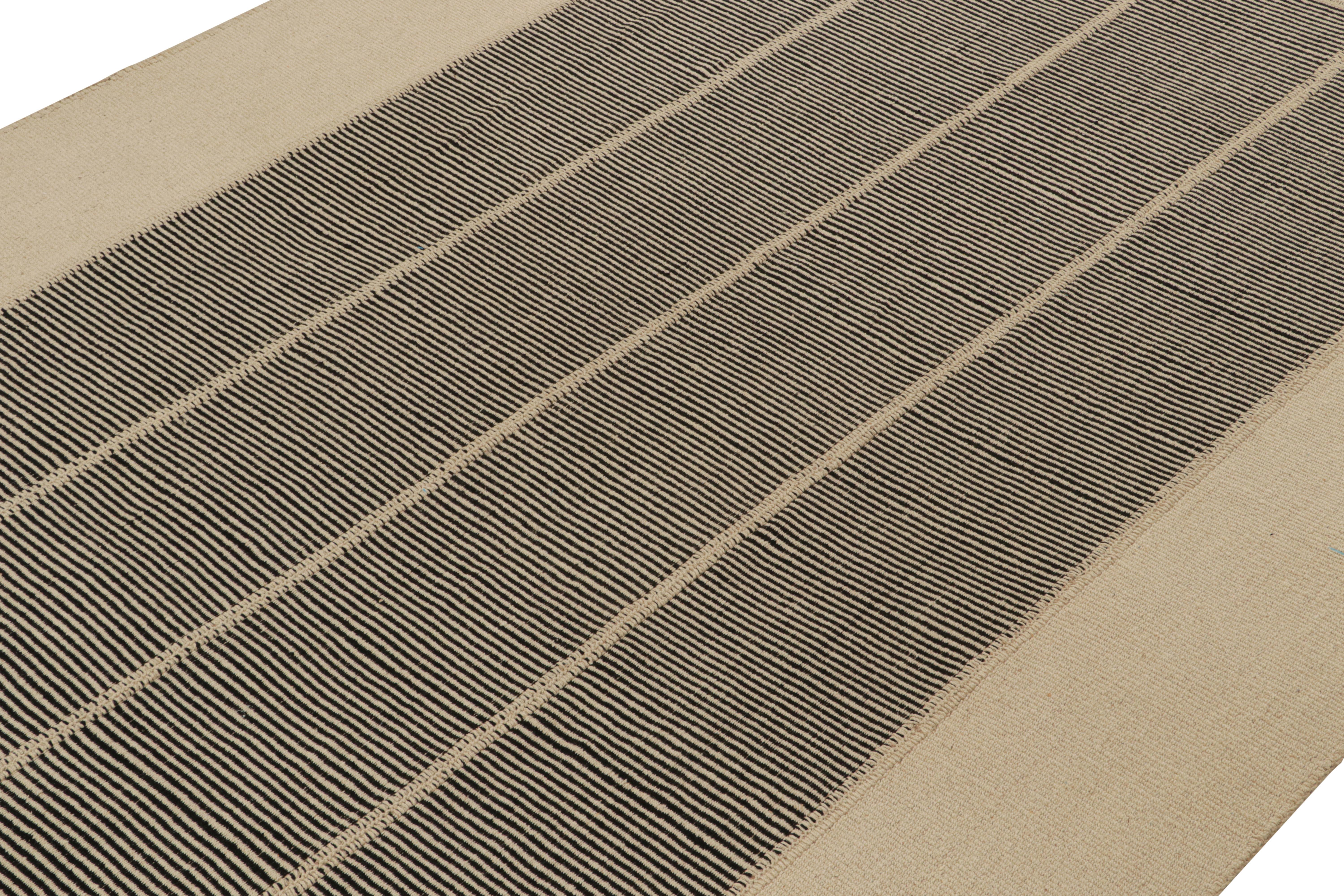 Persian Rug & Kilim’s Contemporary Kilim Rug in Beige and Black Stripes For Sale