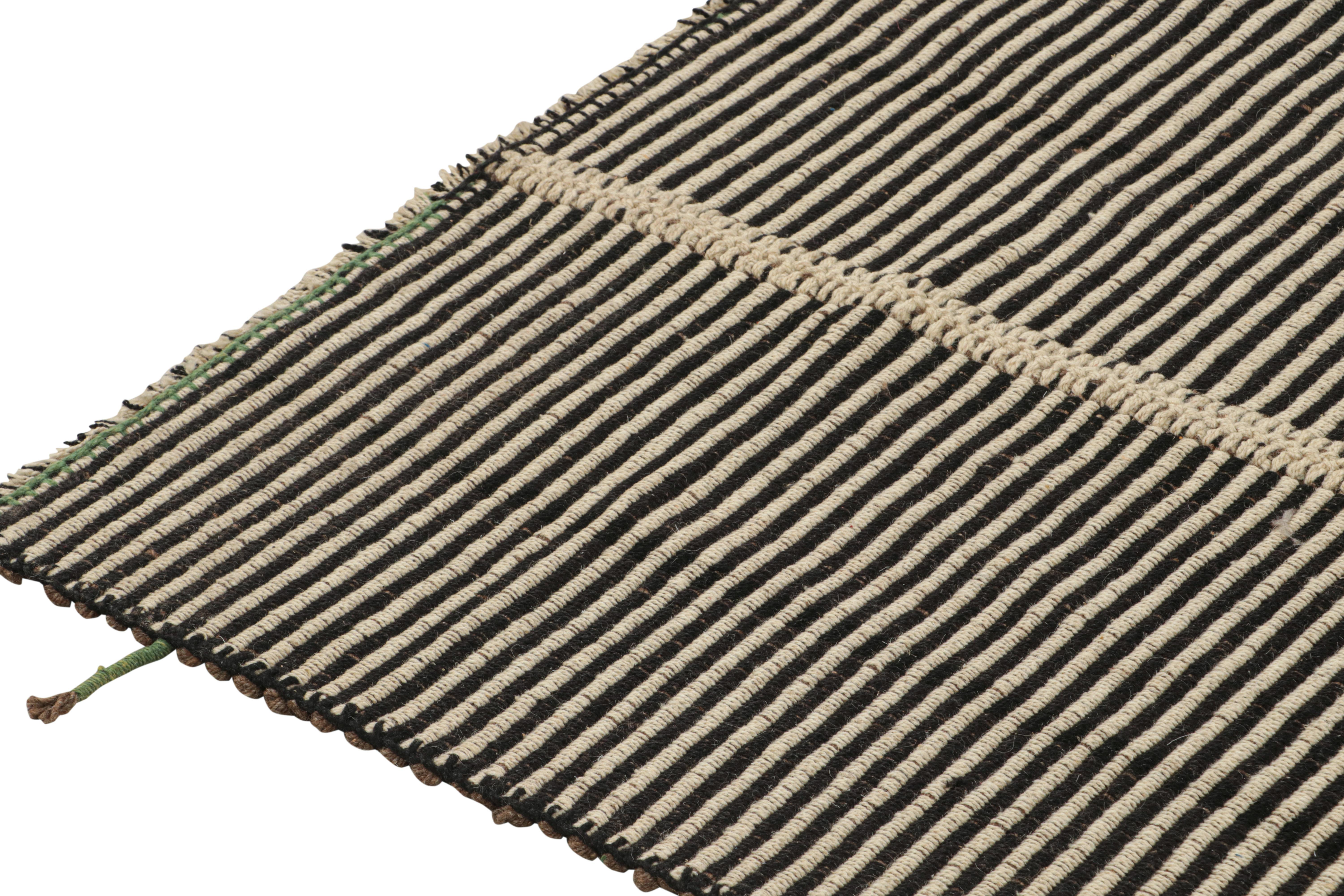 Hand-Knotted Rug & Kilim’s Contemporary Kilim Rug in Beige and Black Stripes For Sale