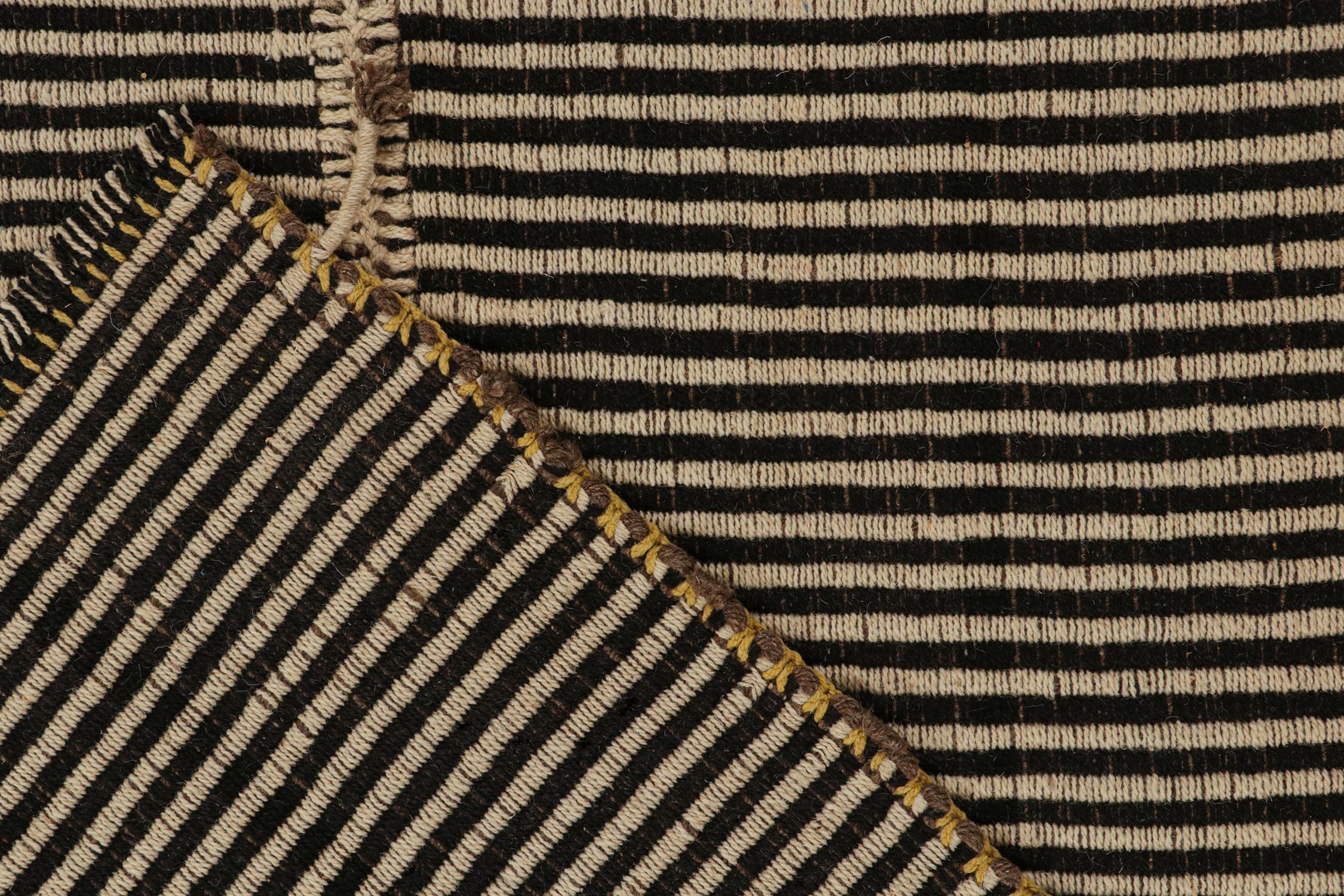 Rug & Kilim’s Contemporary Kilim Rug in Beige and Black Stripes In New Condition For Sale In Long Island City, NY